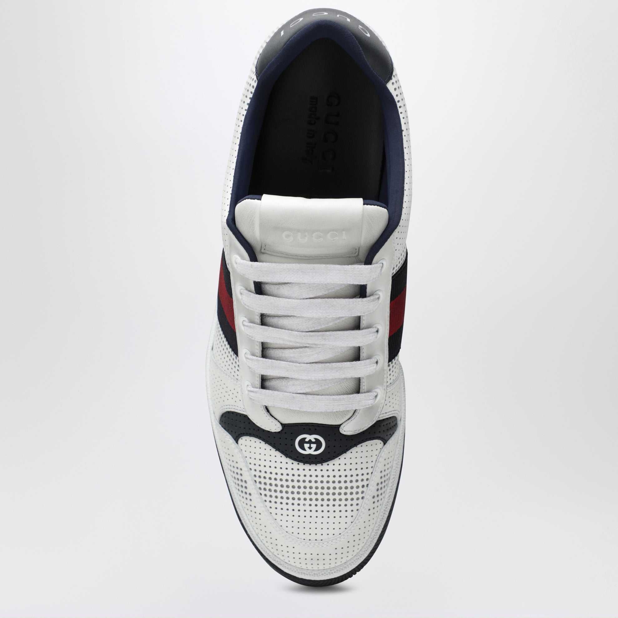 Sneaker Screener in pelle traforata bianca/blu