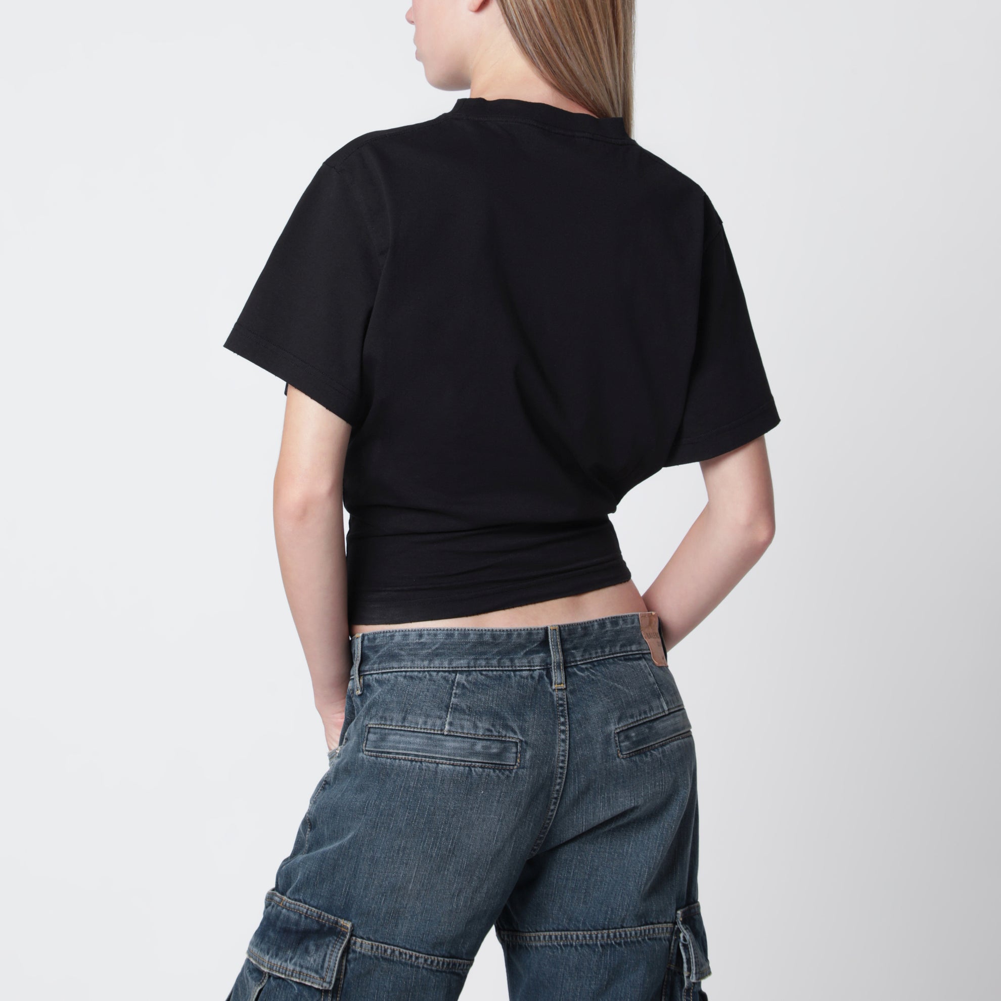 Schwarzes Cropped-T-Shirt mit Logo-Print