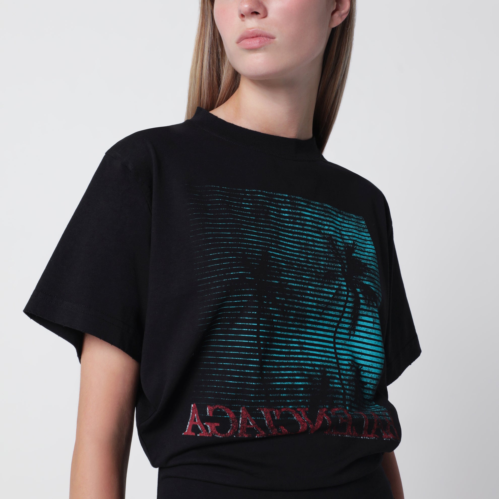 Schwarzes Cropped-T-Shirt mit Logo-Print