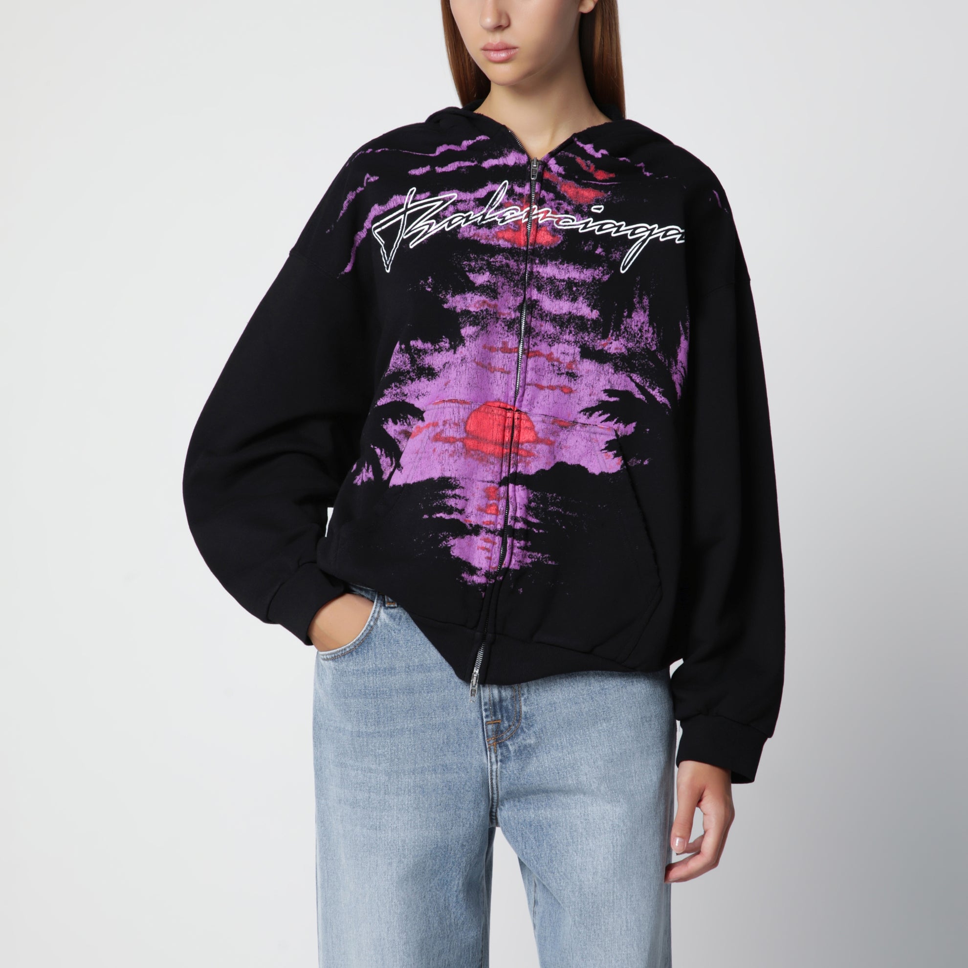 Felpa con zip Dream in cotone nera