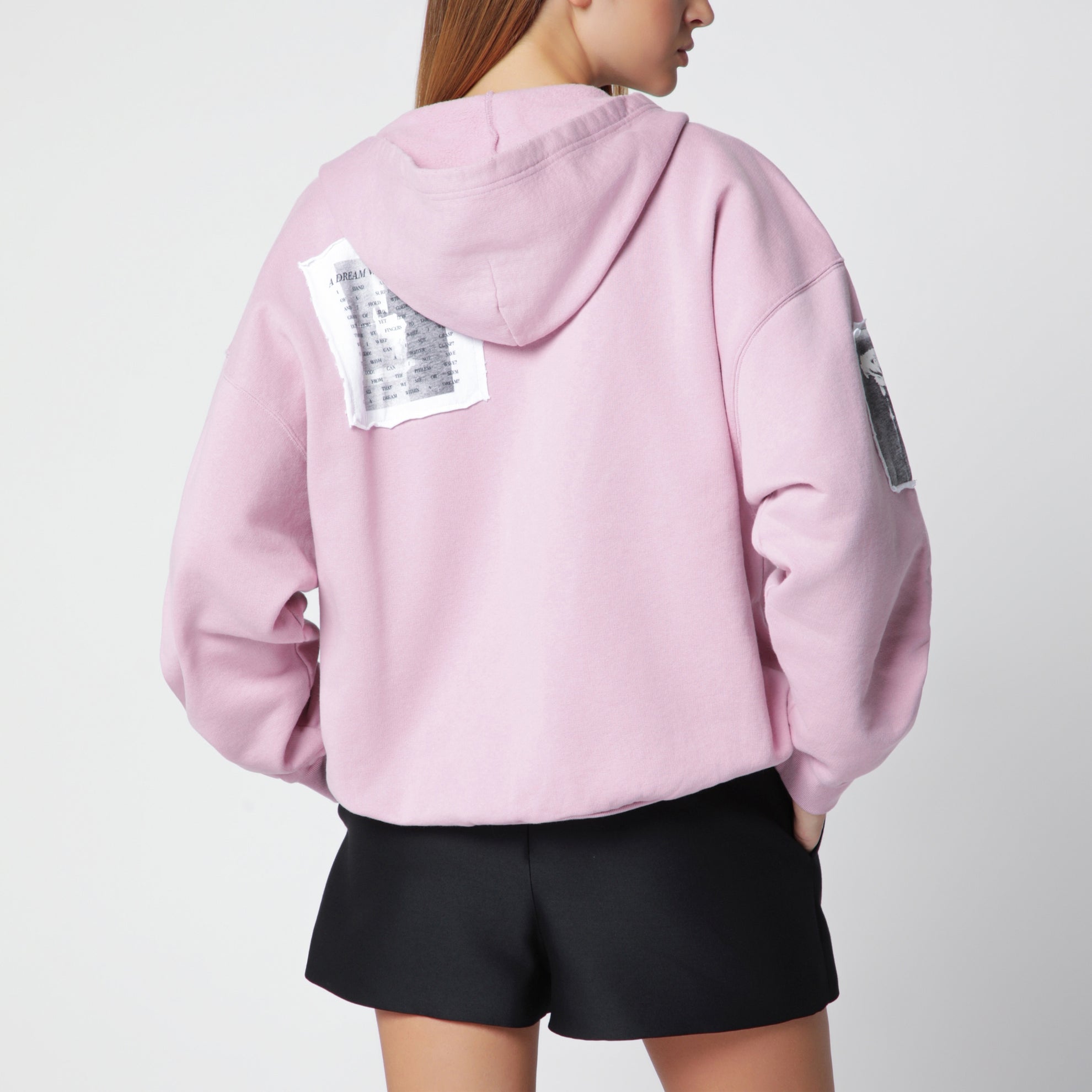 Felpa con zip in jersey di cotone rosa antico