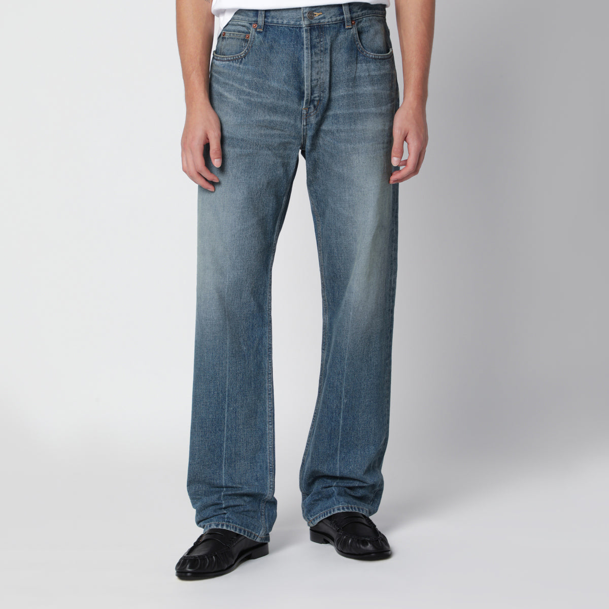 Jean fuselé bleu en coton
