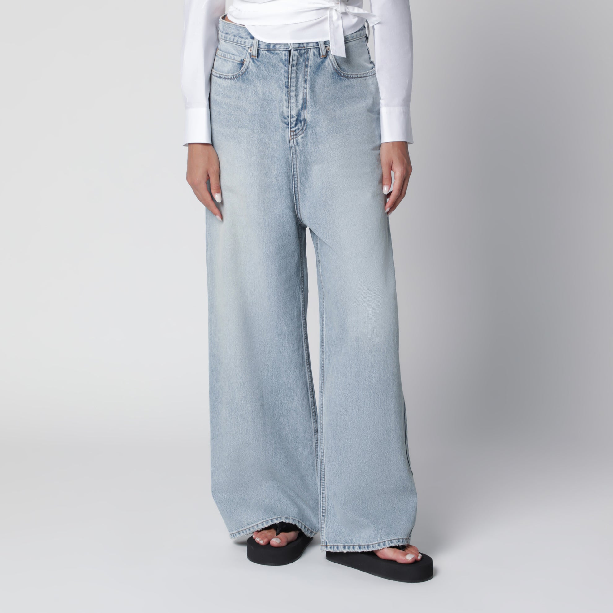 Jeans a gamba larga azzurro chiaro in cotone