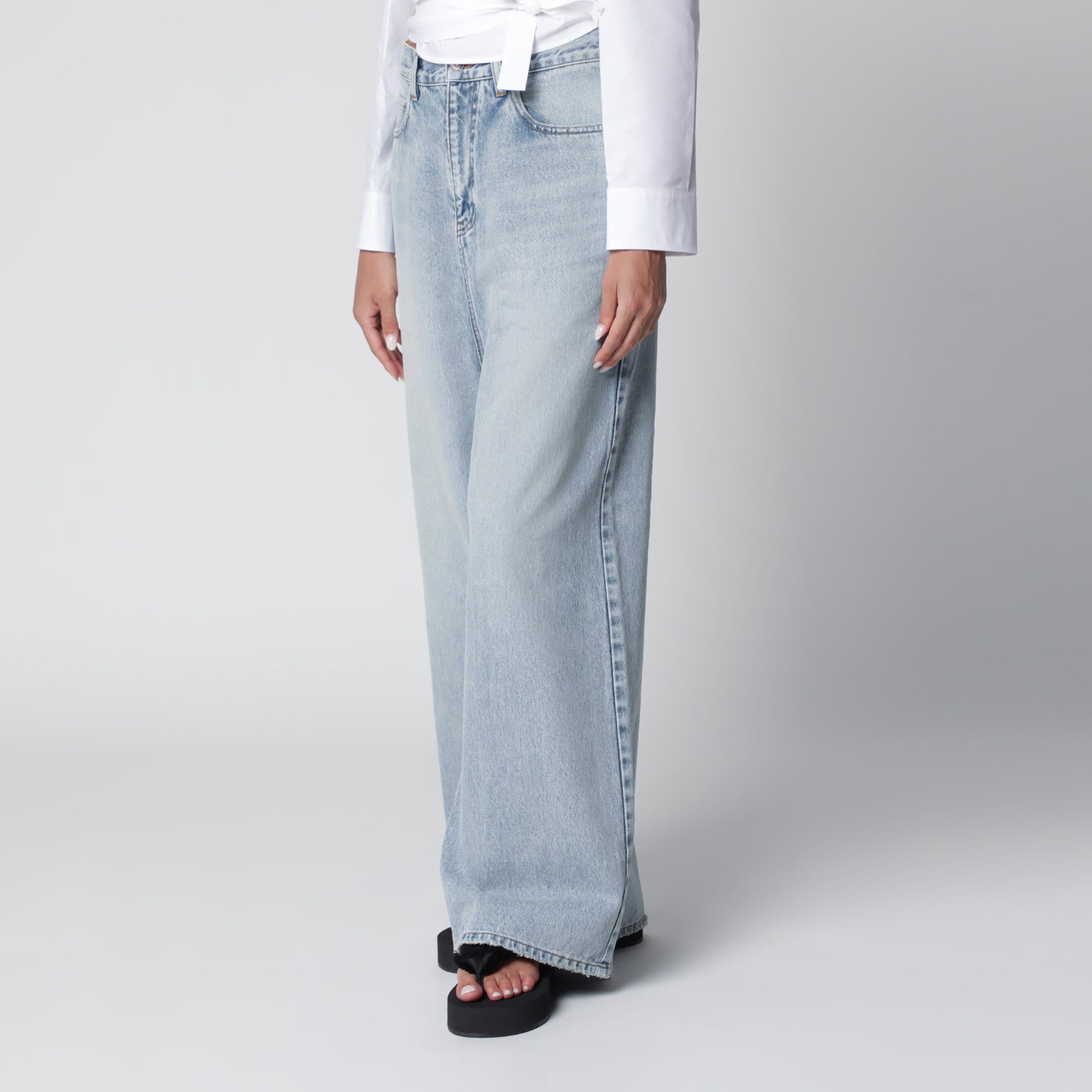 Jeans a gamba larga azzurro chiaro in cotone