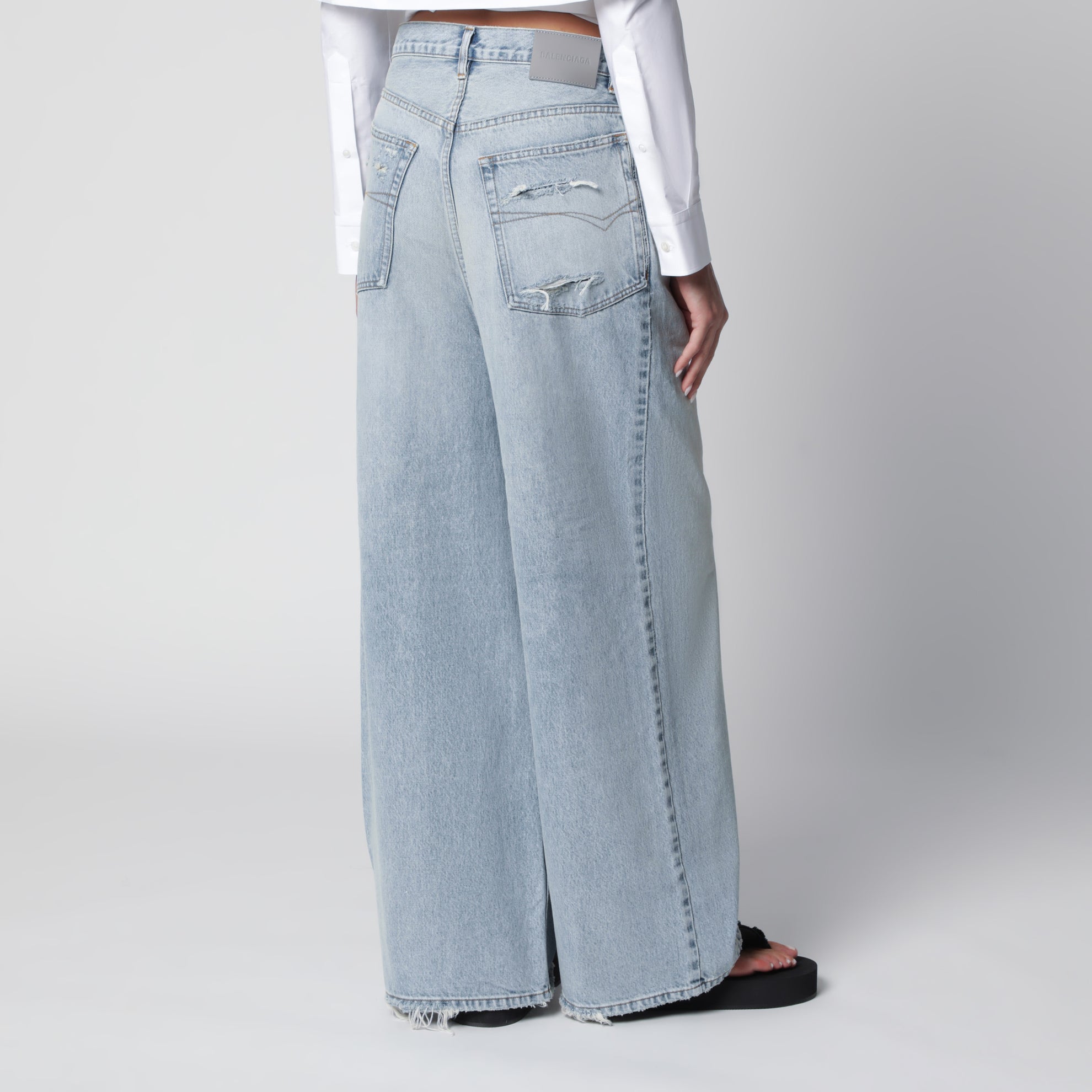 Jeans a gamba larga azzurro chiaro in cotone