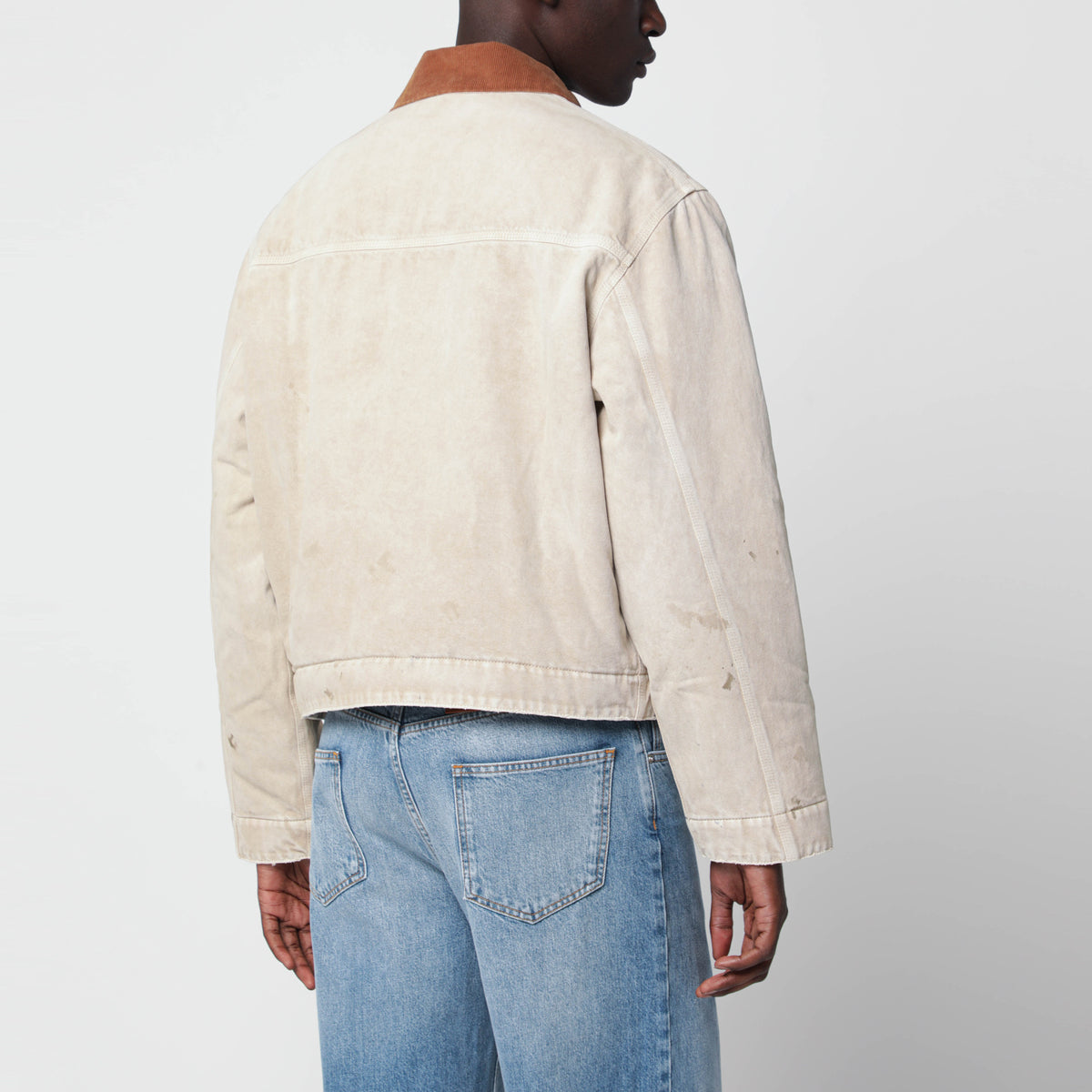 Beige vintage-effect cotton zip-up jacket