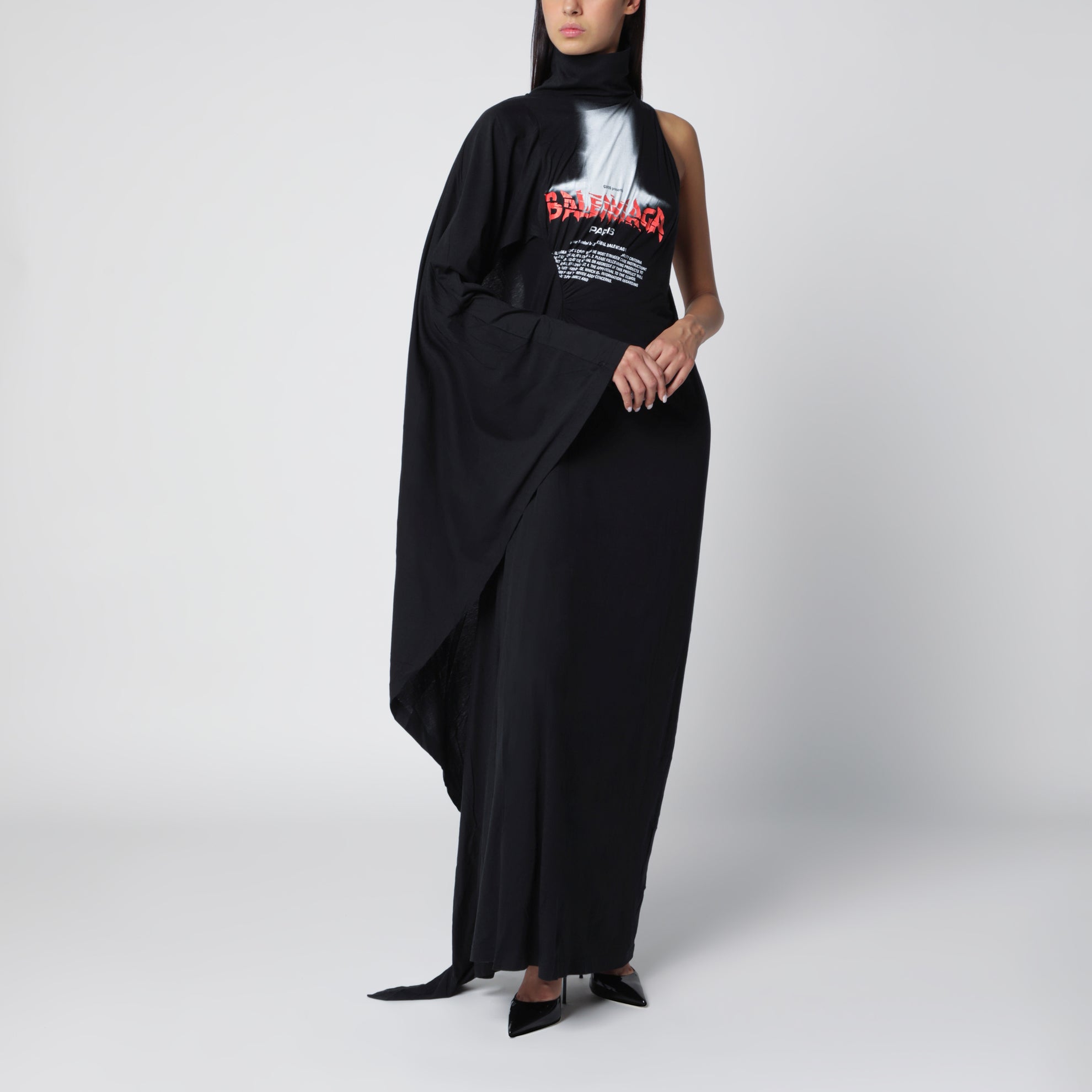 Abito drappeggiato The Door lungo in jersey nero