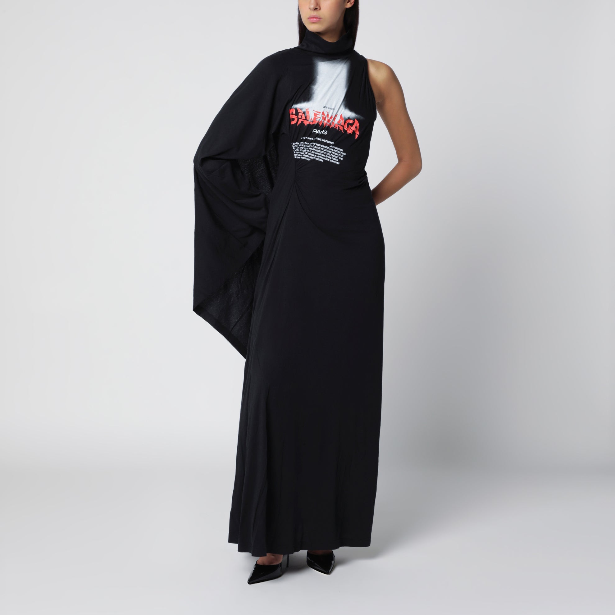 Abito drappeggiato The Door lungo in jersey nero