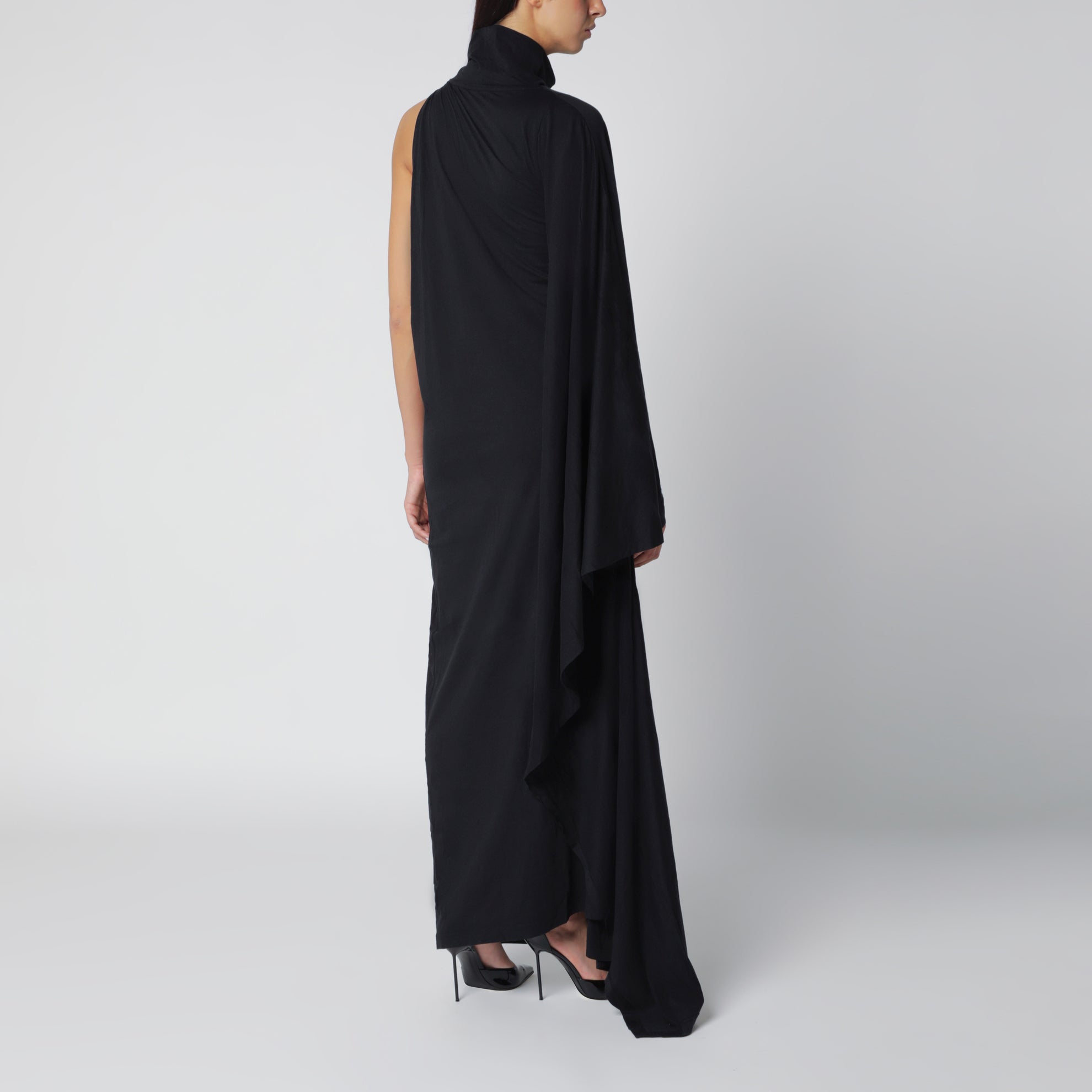 Abito drappeggiato The Door lungo in jersey nero