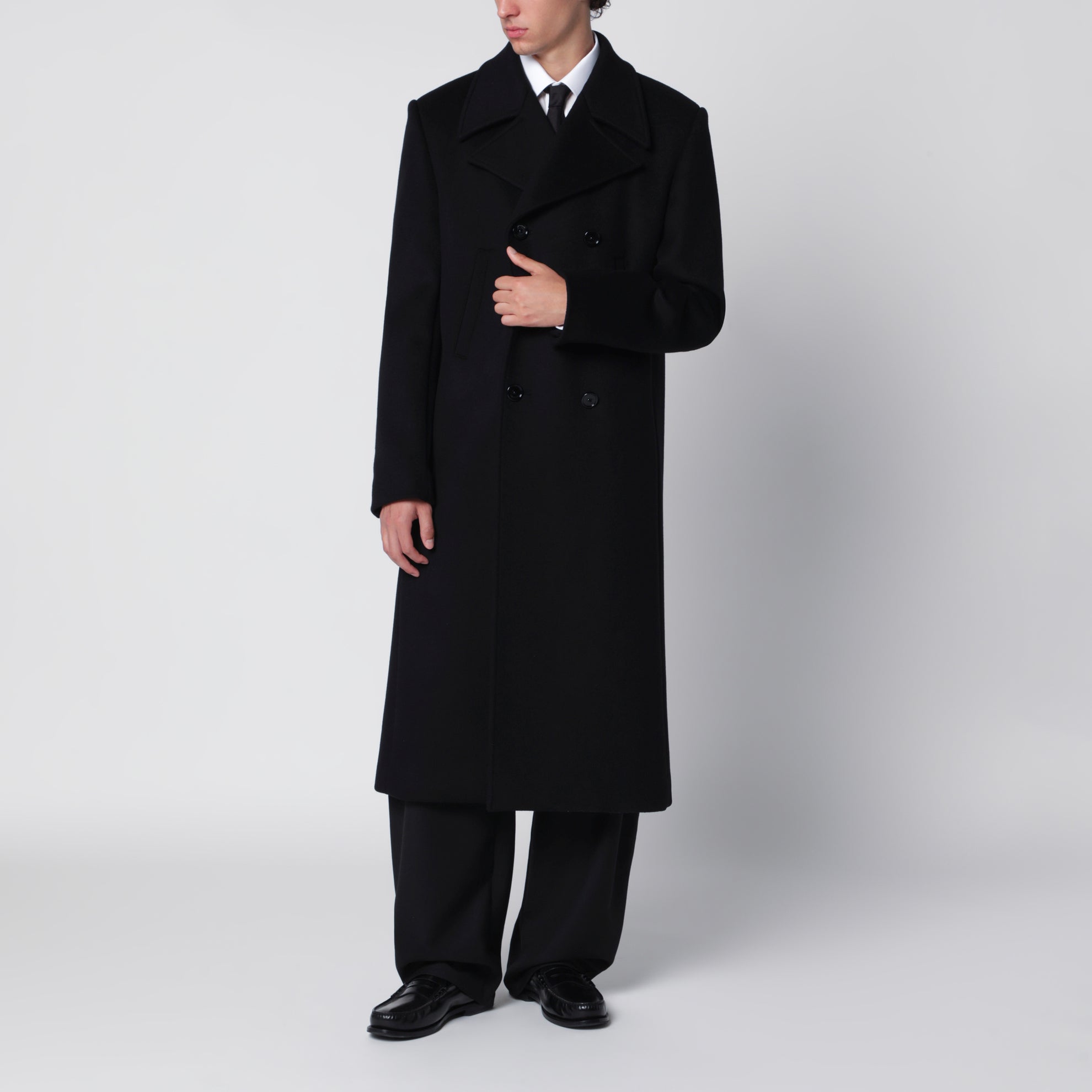 Cappotto lungo double face in lana doppia nero