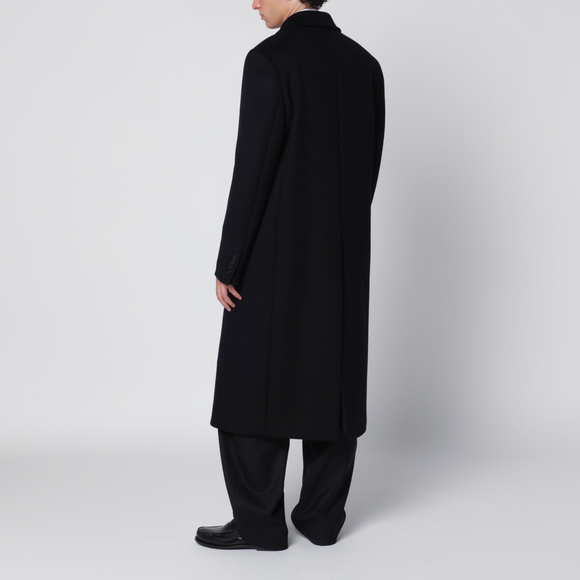 Cappotto lungo double face in lana doppia nero