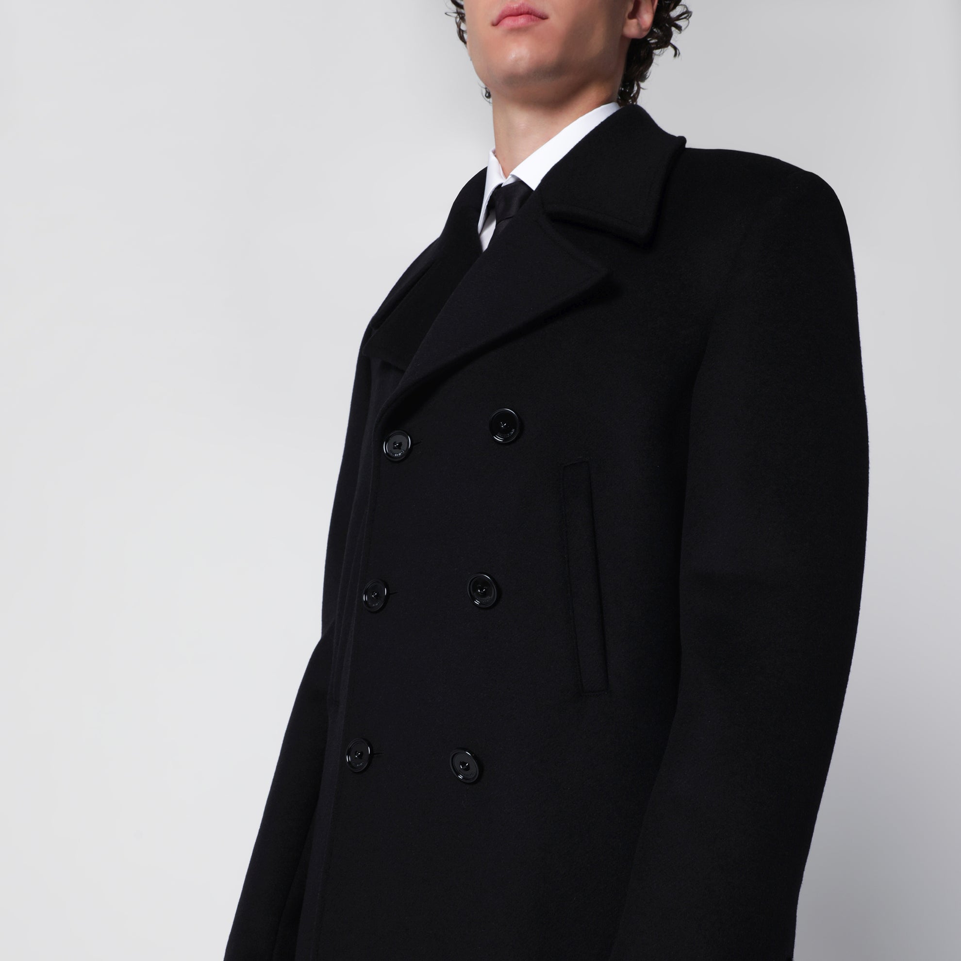 Cappotto lungo double face in lana doppia nero