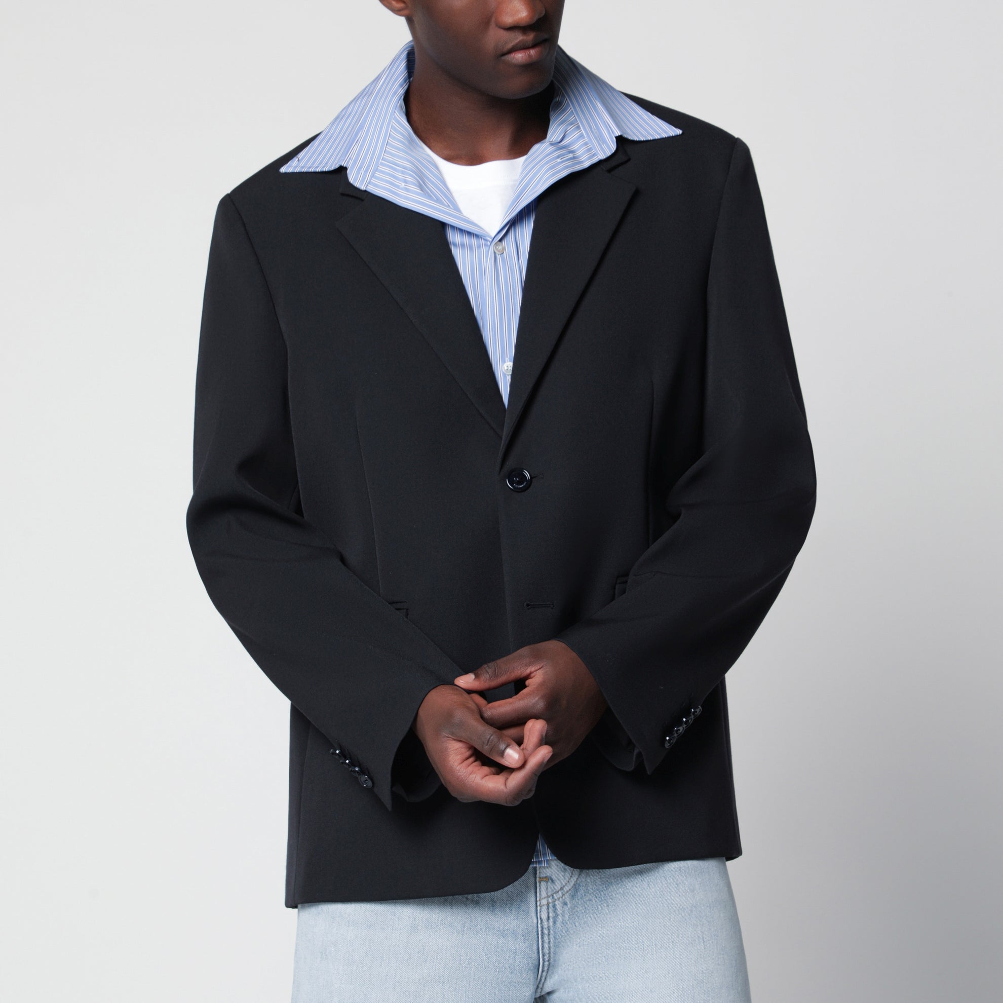 Dark blue Hybrid overshirt in wool twill