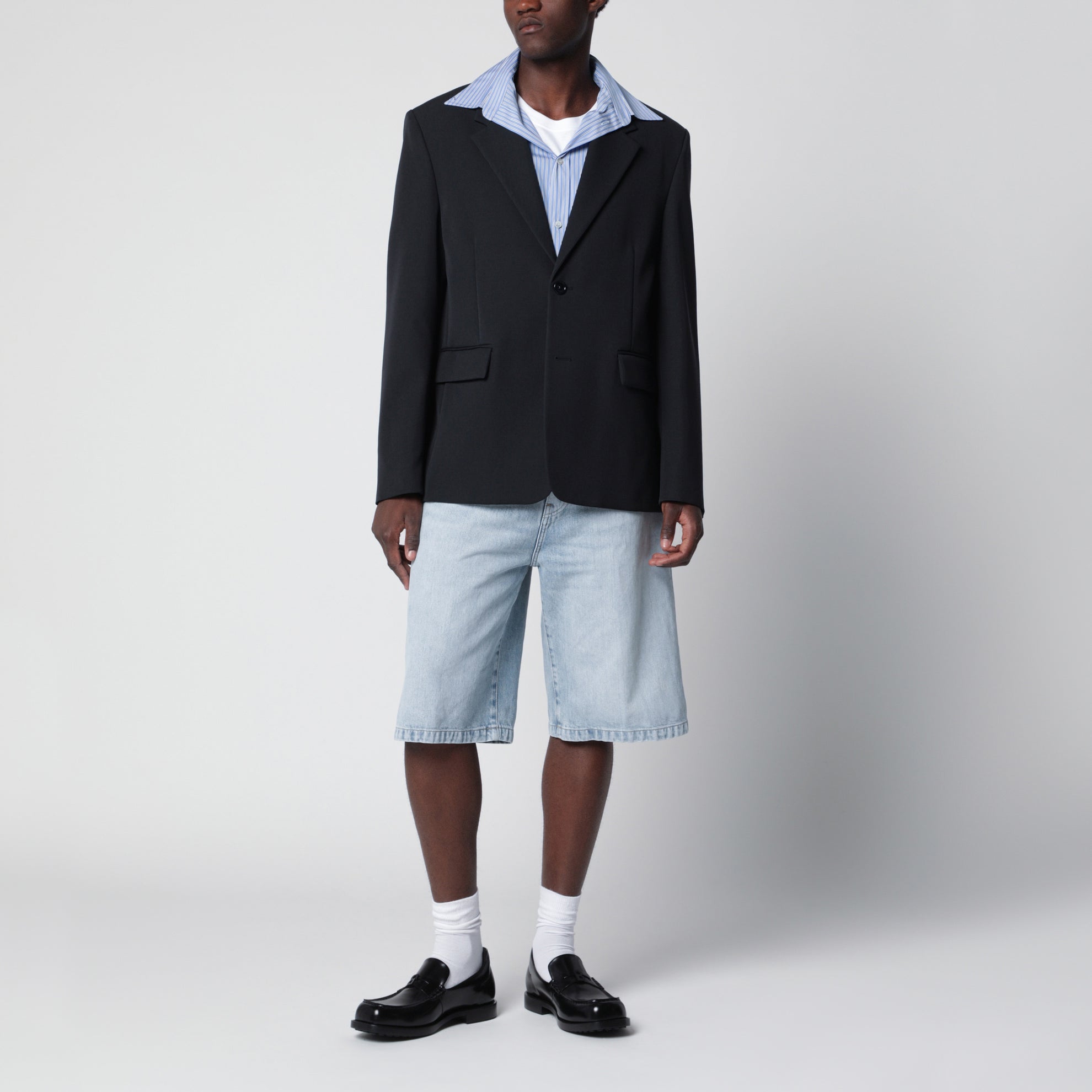 Dark blue Hybrid overshirt in wool twill