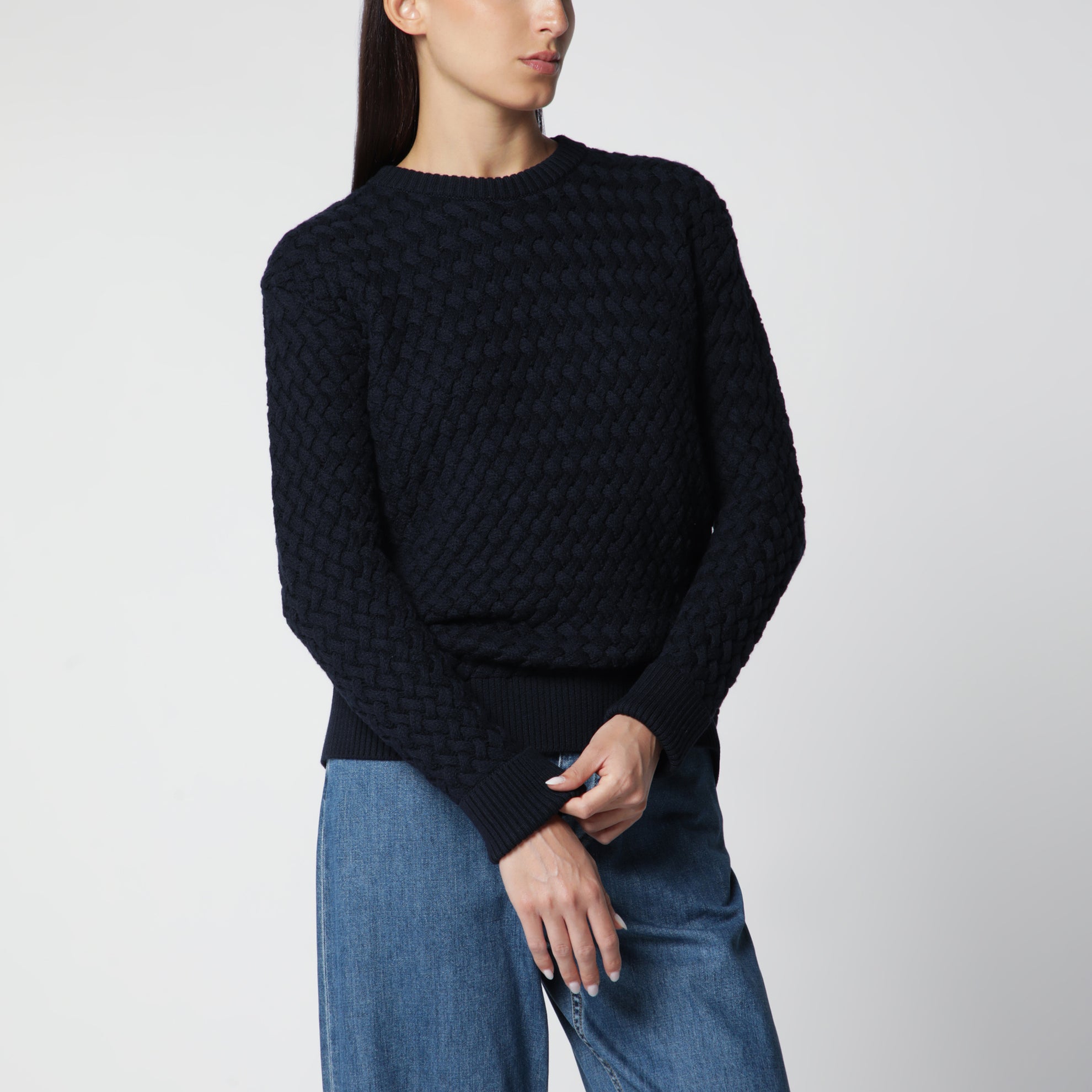 Pull Intrecciato en laine bleu nuit