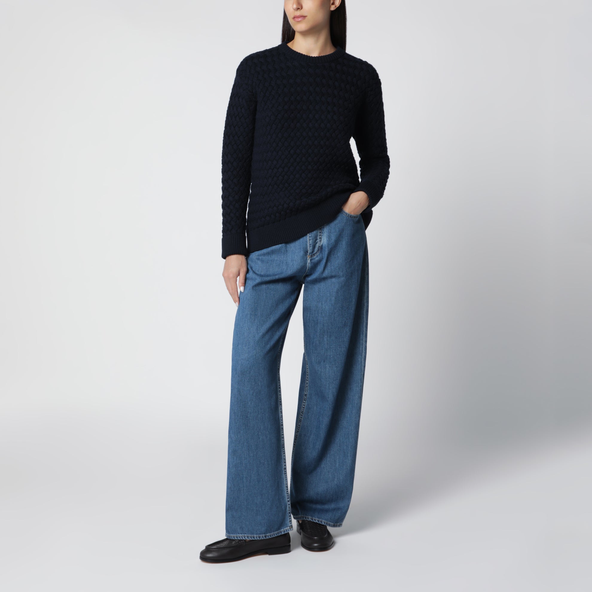 Pull Intrecciato en laine bleu nuit