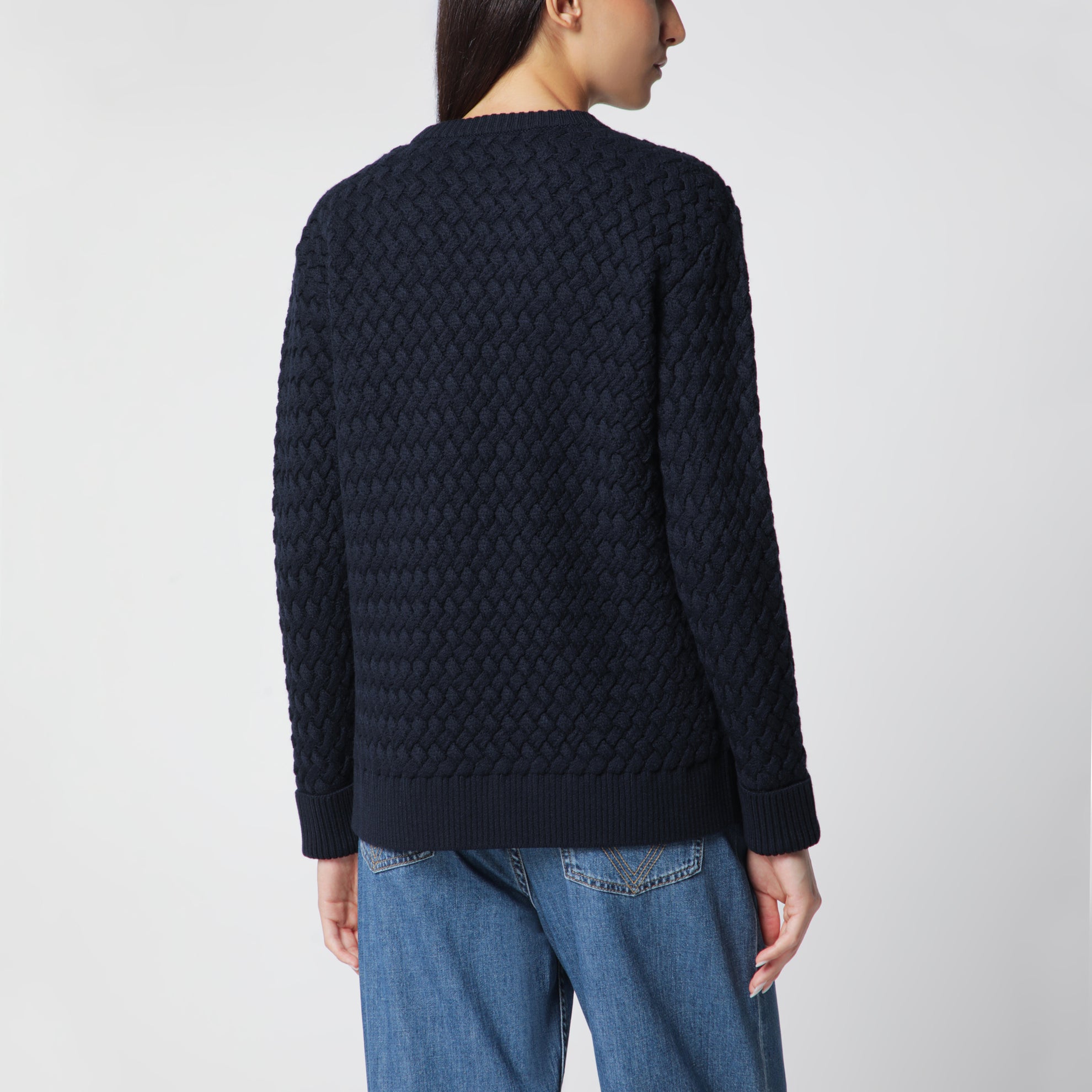 Pull Intrecciato en laine bleu nuit