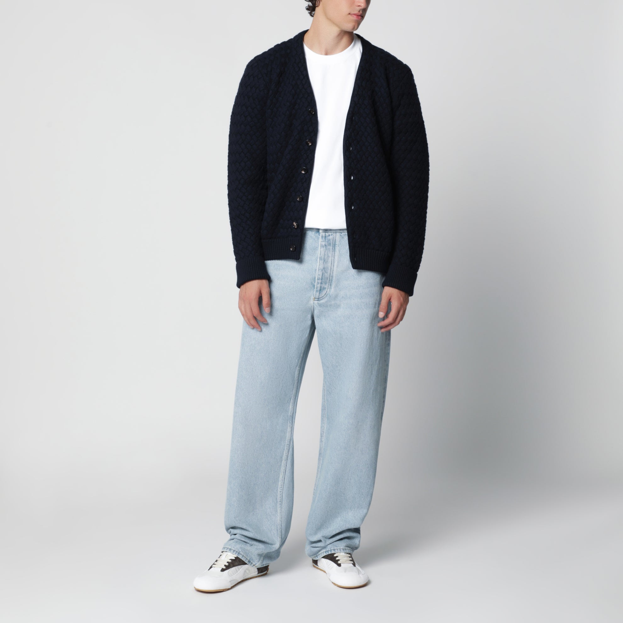 Intrecciato wool cardigan in midnight blue