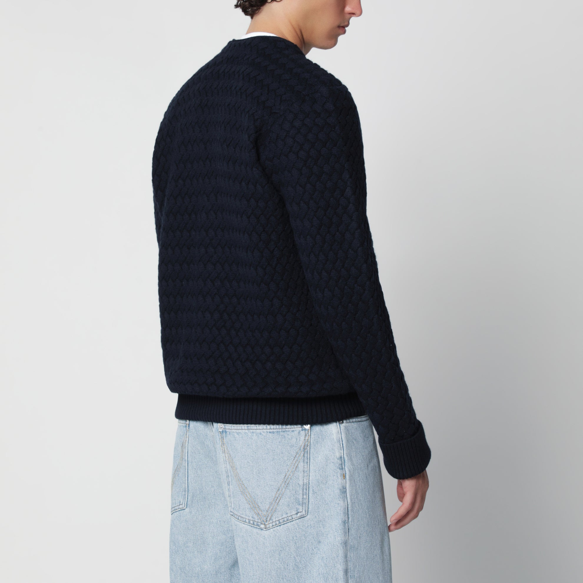 Intrecciato wool cardigan in midnight blue