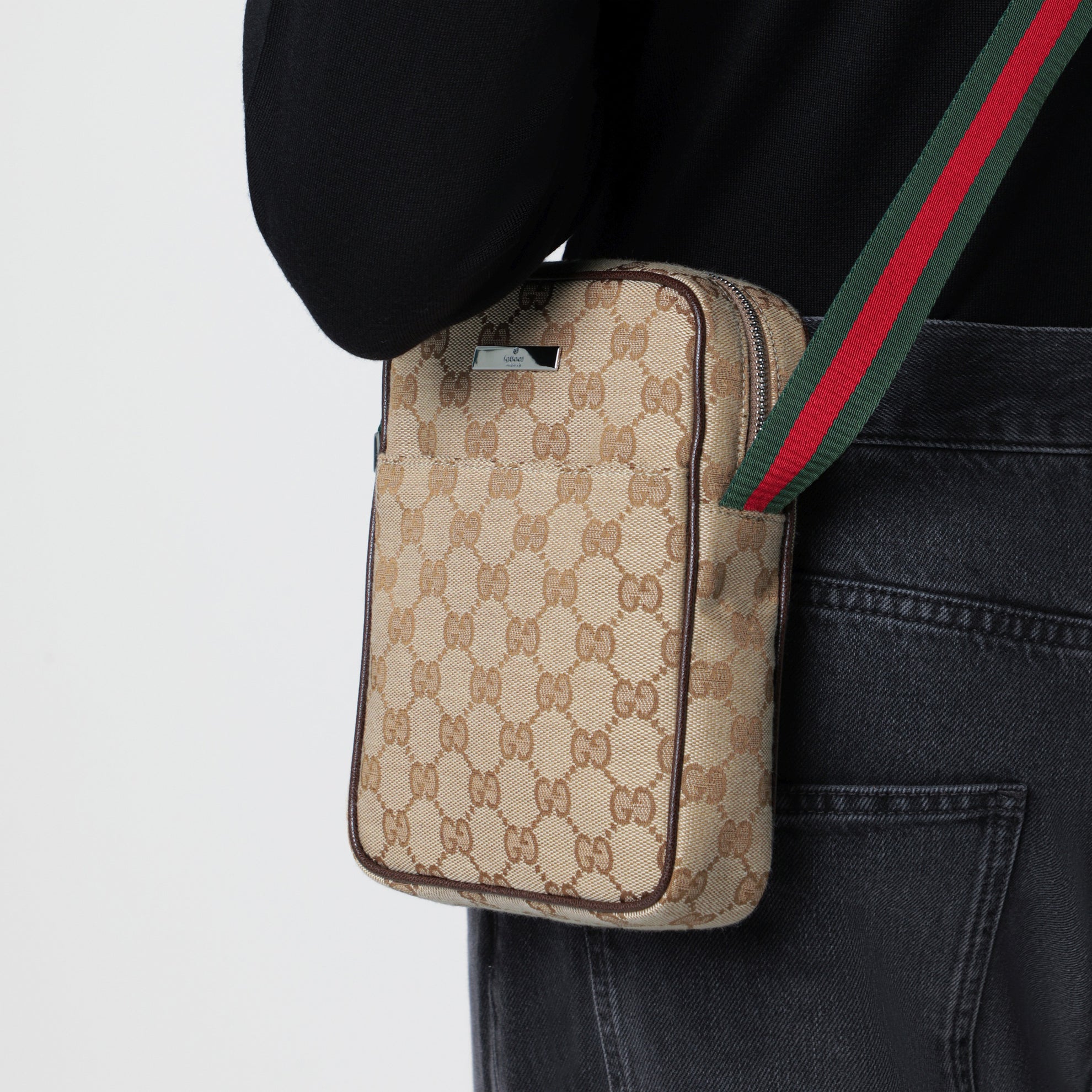 Small beige Tag shoulder bag in GG fabric