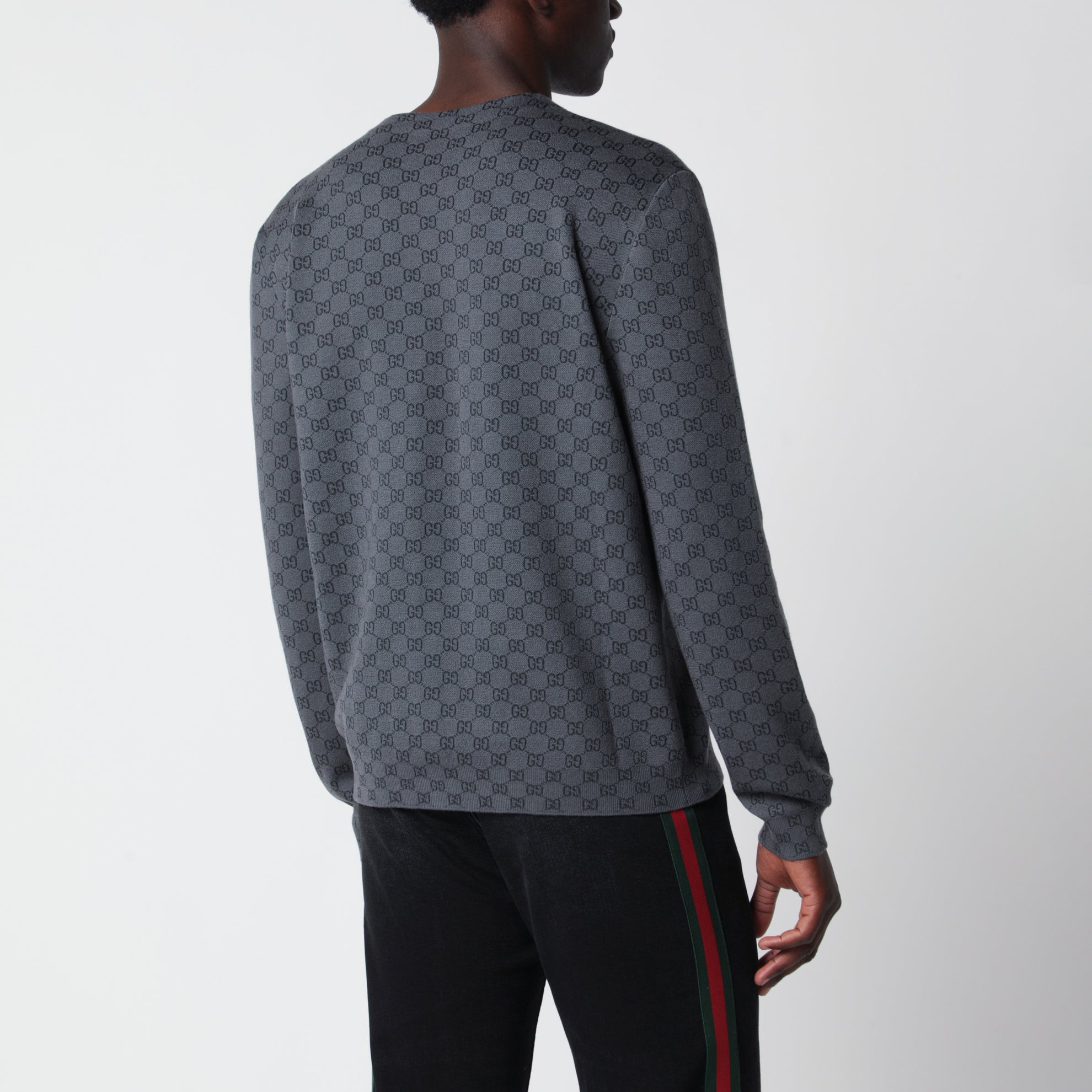 Grauer Cardigan aus Wolle und Seide mit GG-Motiv