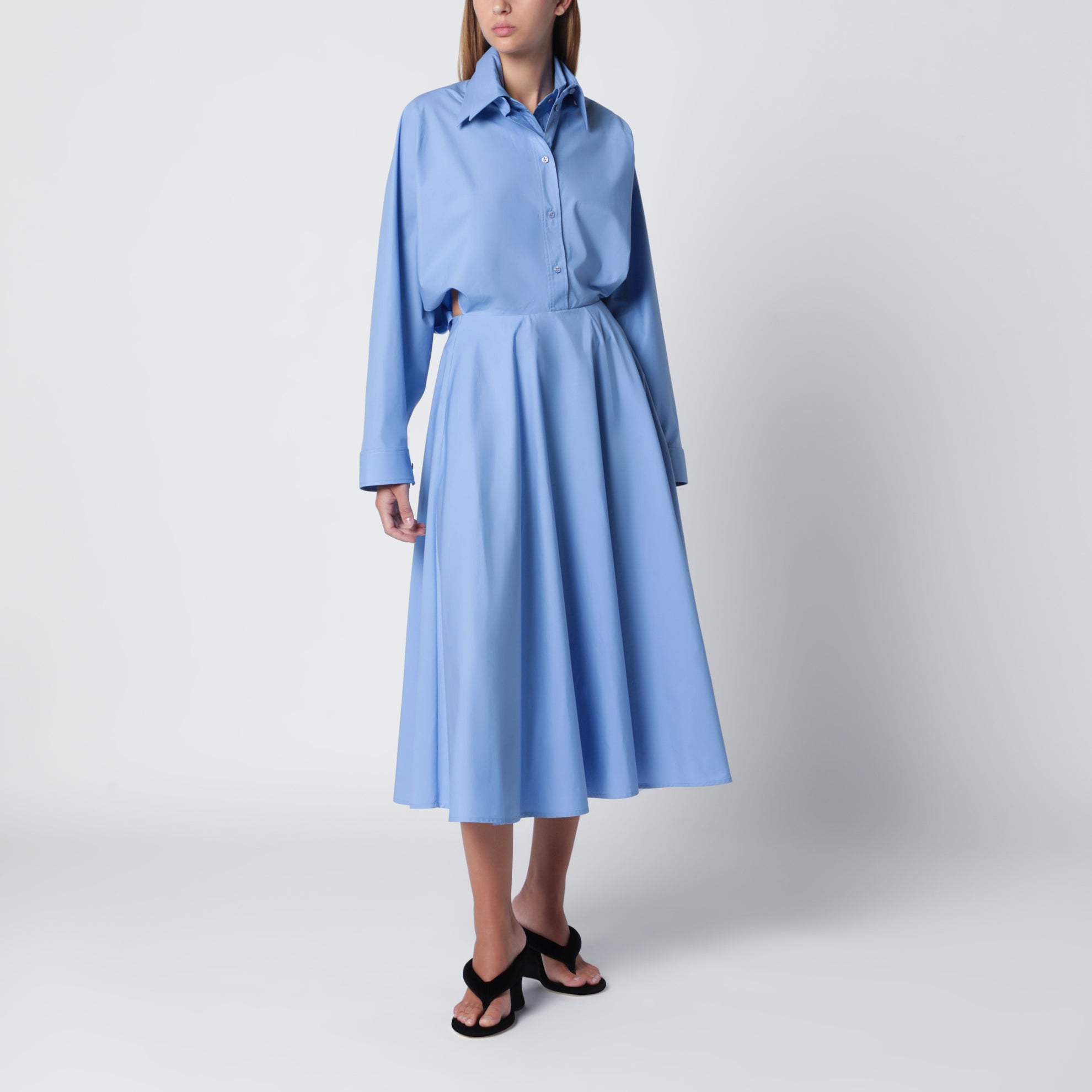 Hellblaues Hemdblusenkleid aus Baumwollpopeline