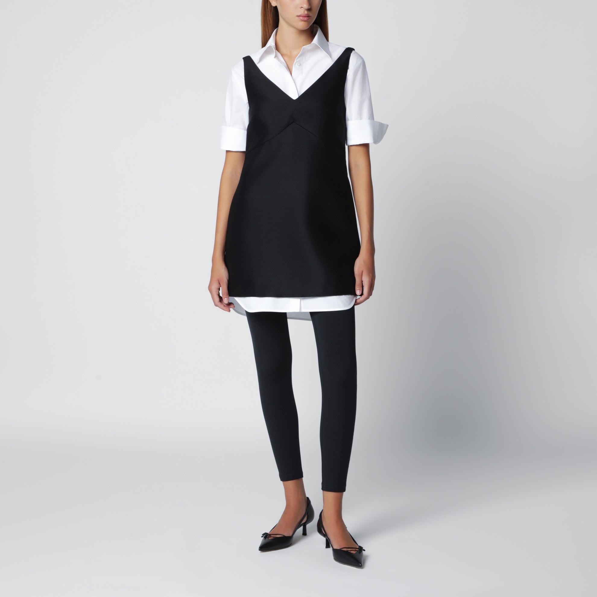 Hybrides Chemisier-Minikleid aus Woll-Seidenmix in Schwarz