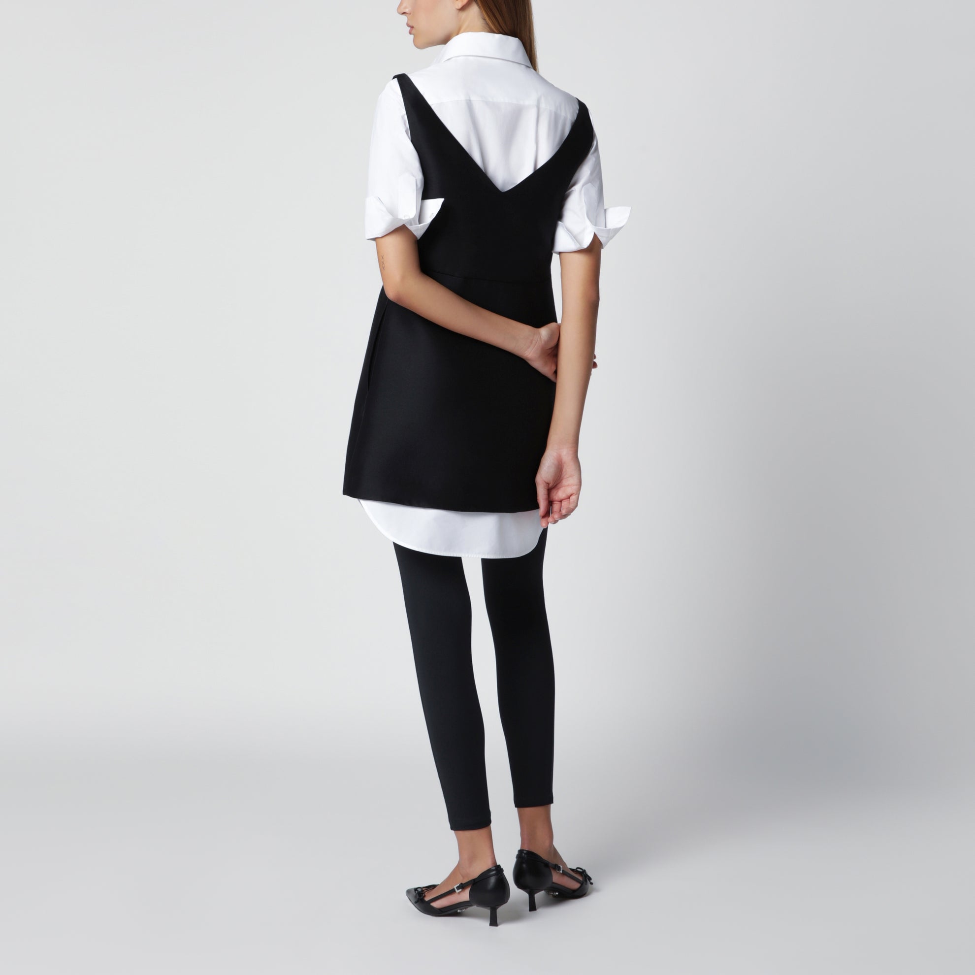 Hybrides Chemisier-Minikleid aus Woll-Seidenmix in Schwarz