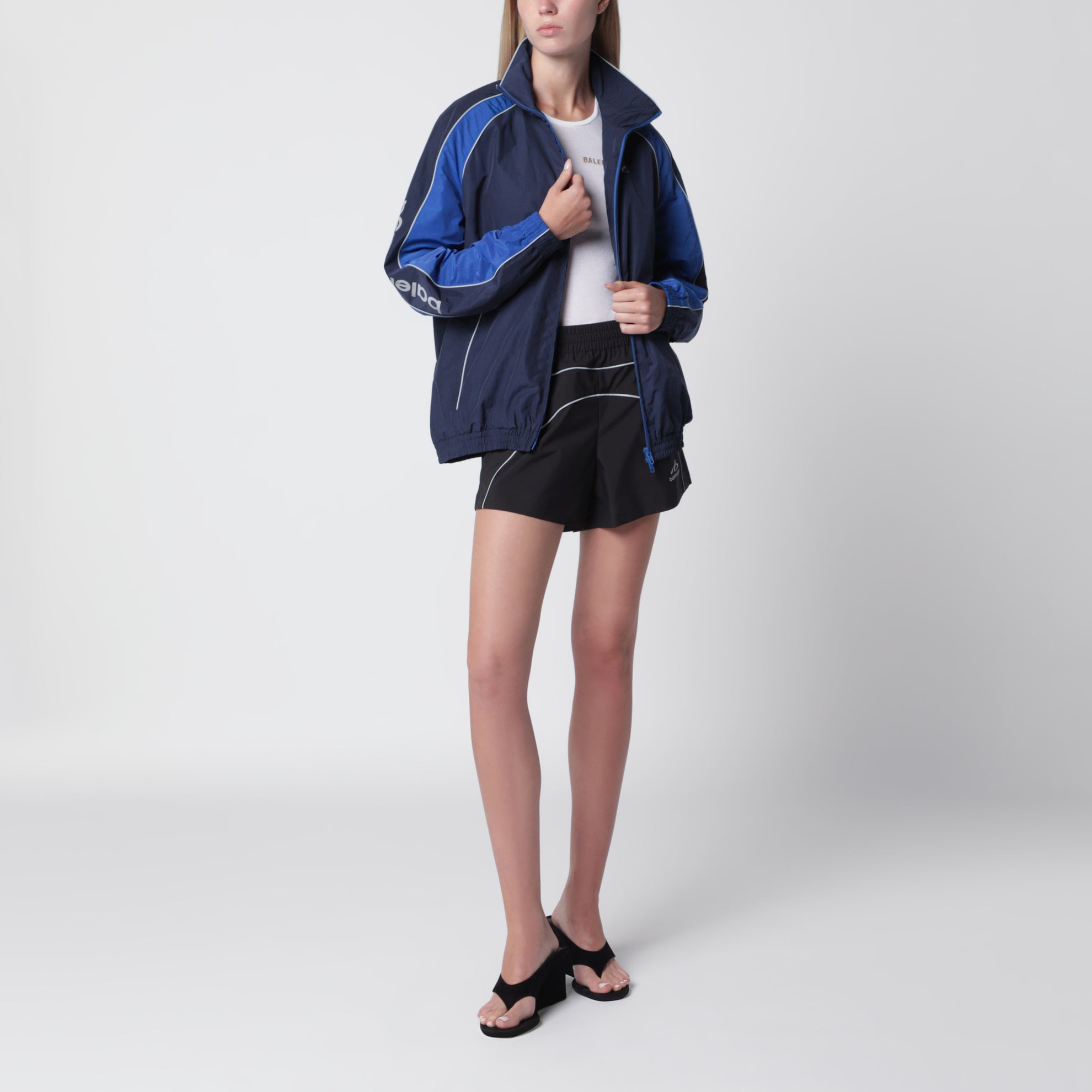 Giacca con zip Techwear in misto cotone blu navy
