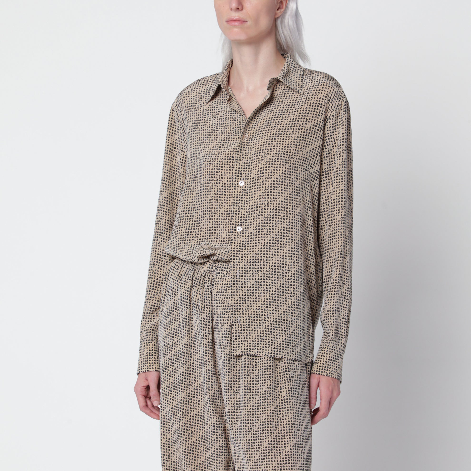 Camicia Monogram beige e nera in seta