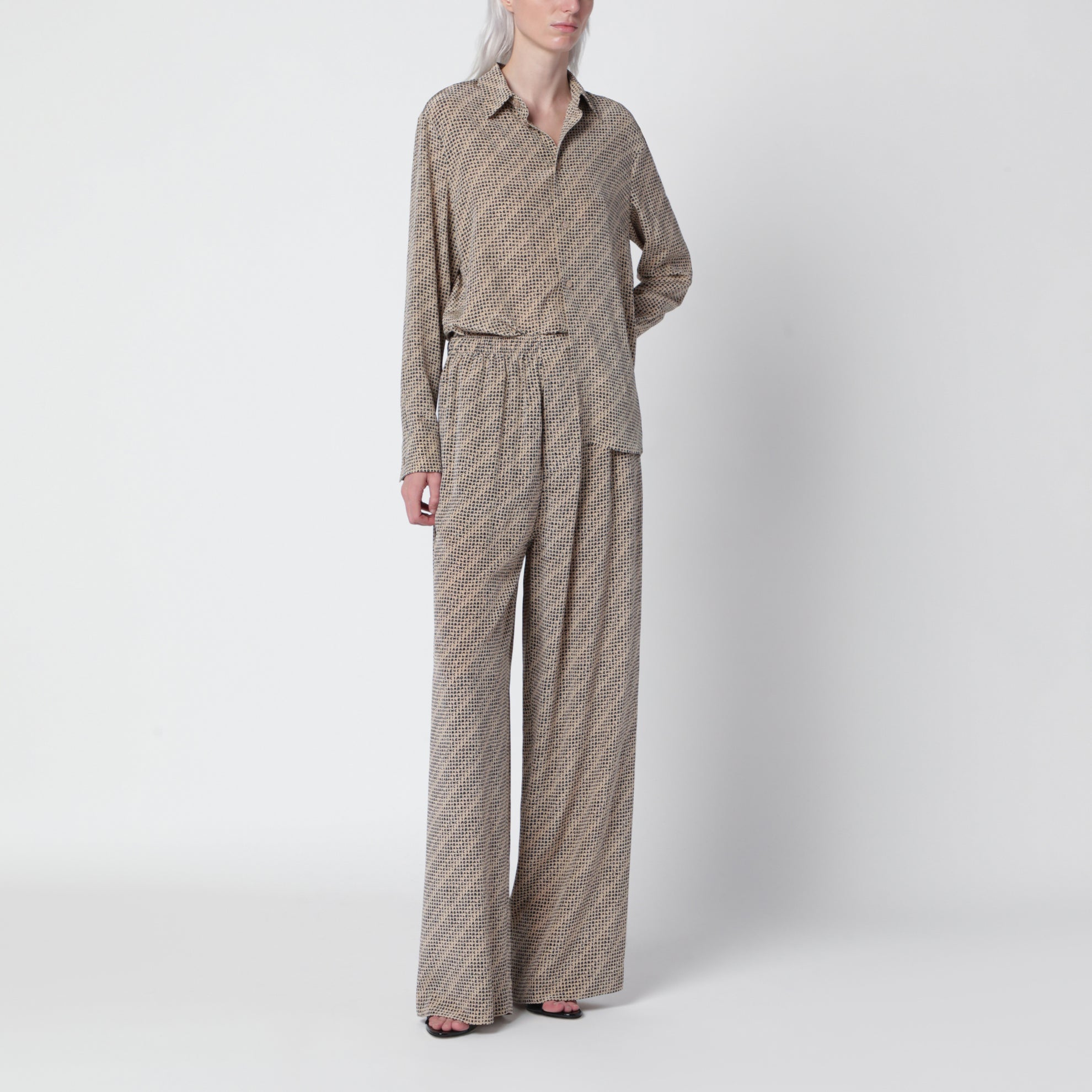 Camicia Monogram beige e nera in seta