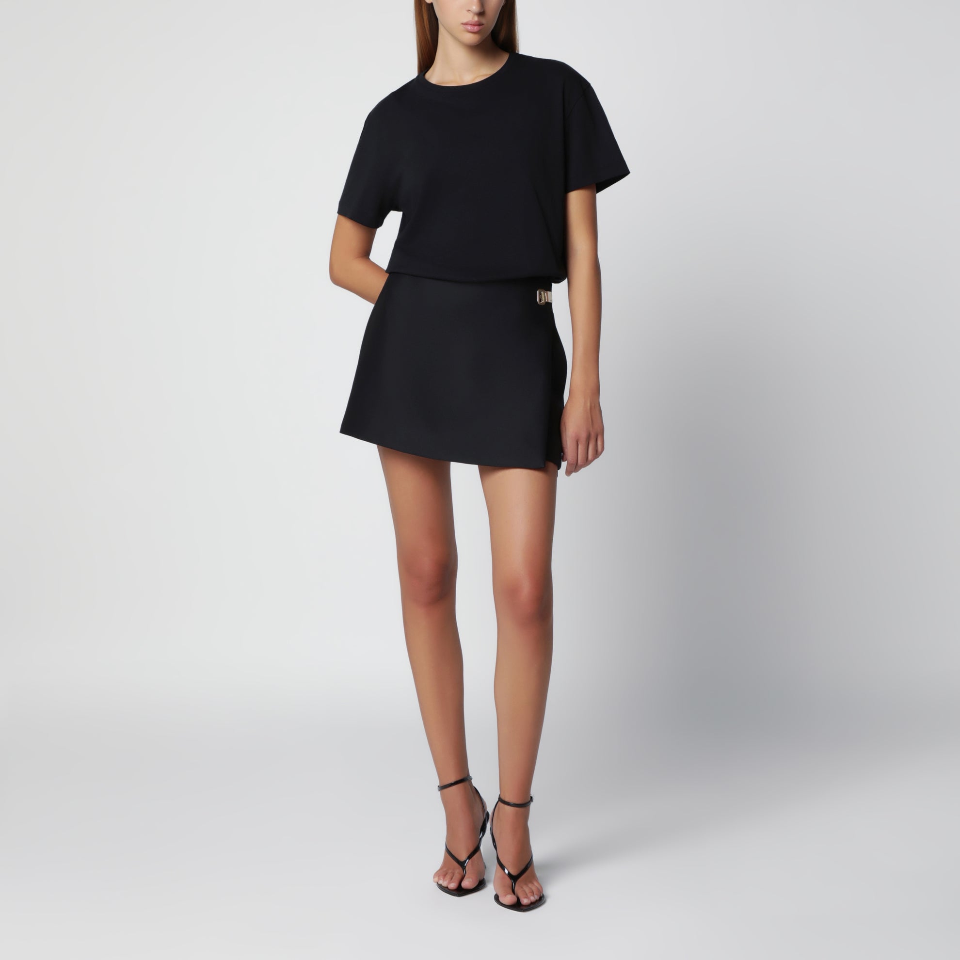Black wool and silk mini skirt