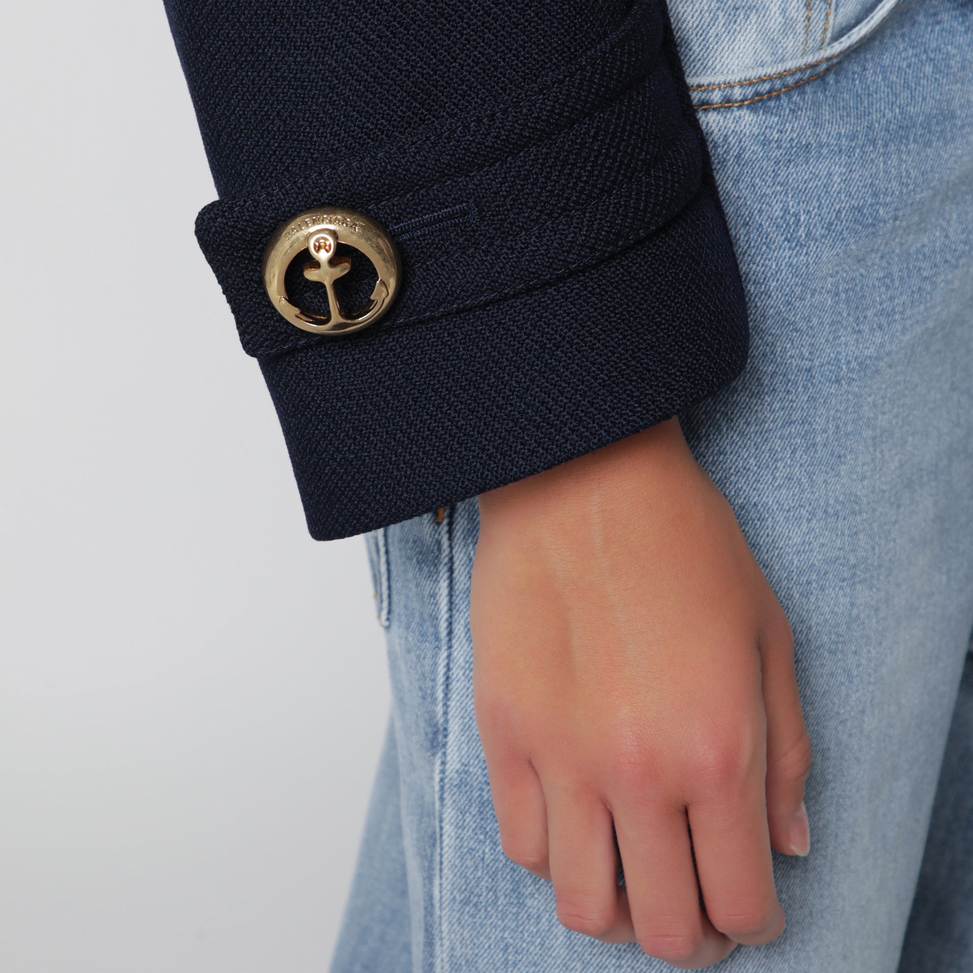 Cropped caban coat in textured wool, navy