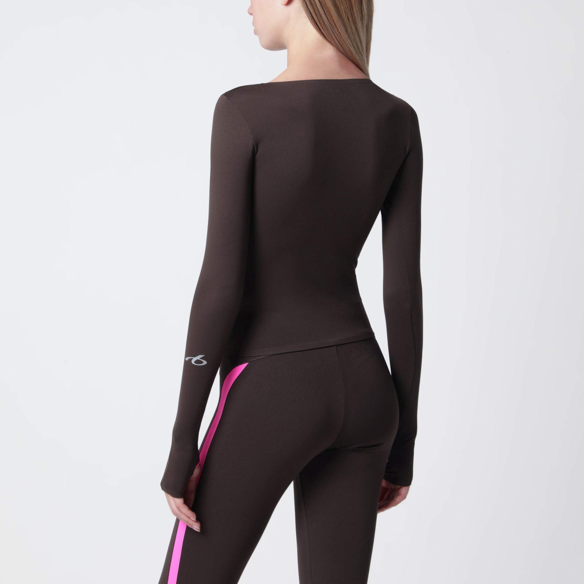 Techwear top in khaki/neon pink technical fabric