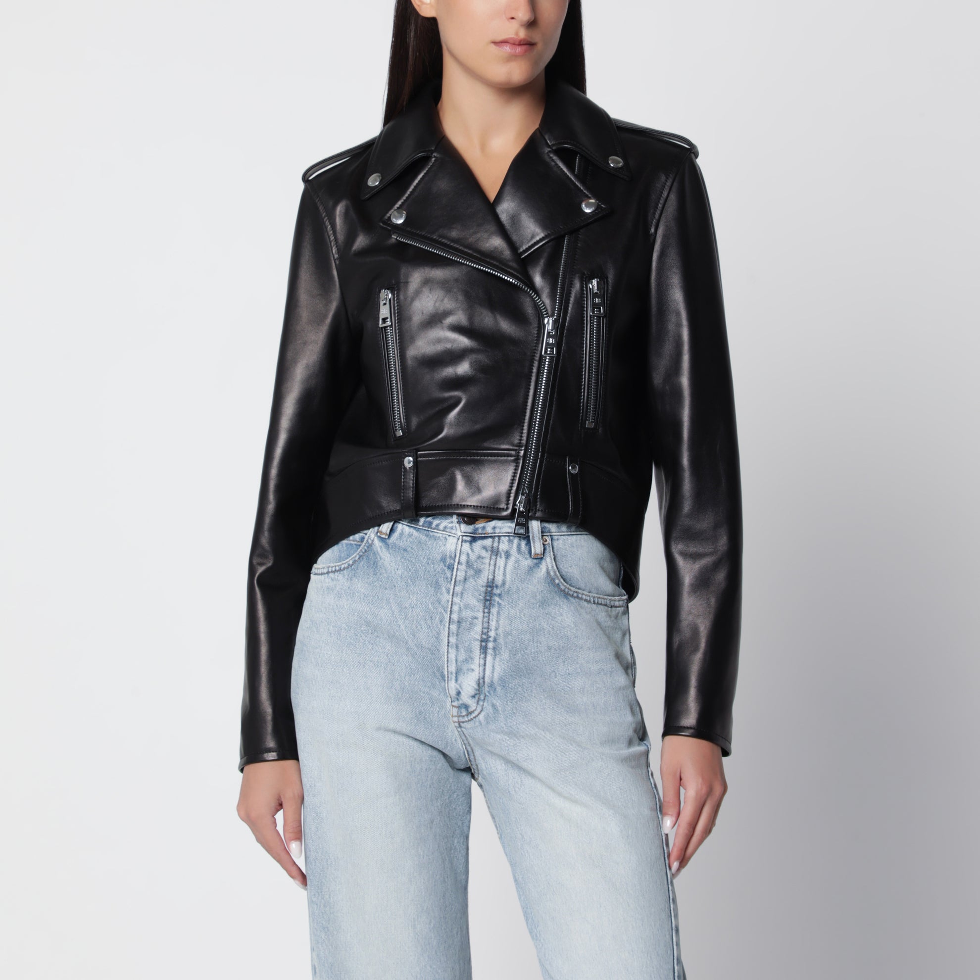Giacca biker nera in pelle