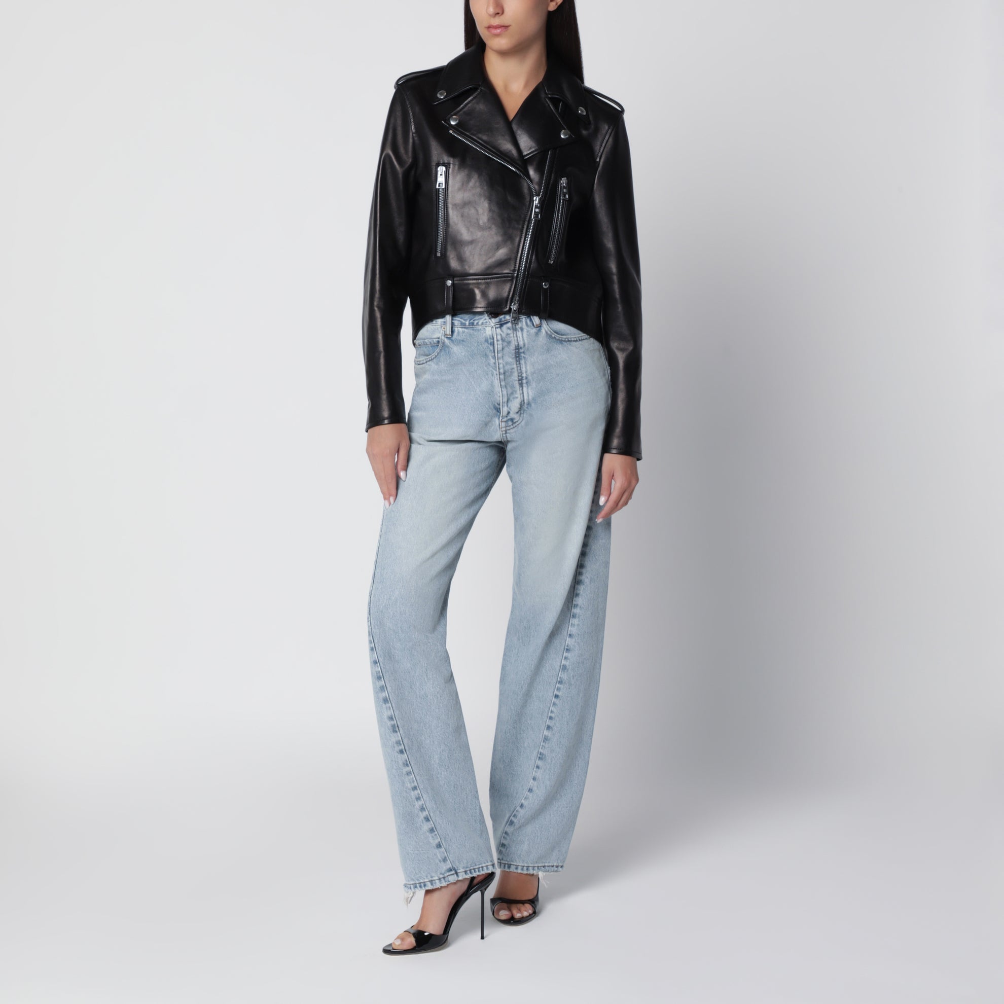 Giacca biker nera in pelle