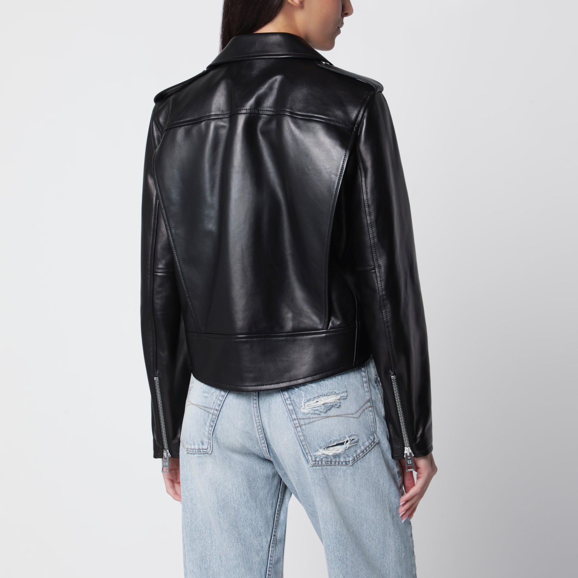 Giacca biker nera in pelle