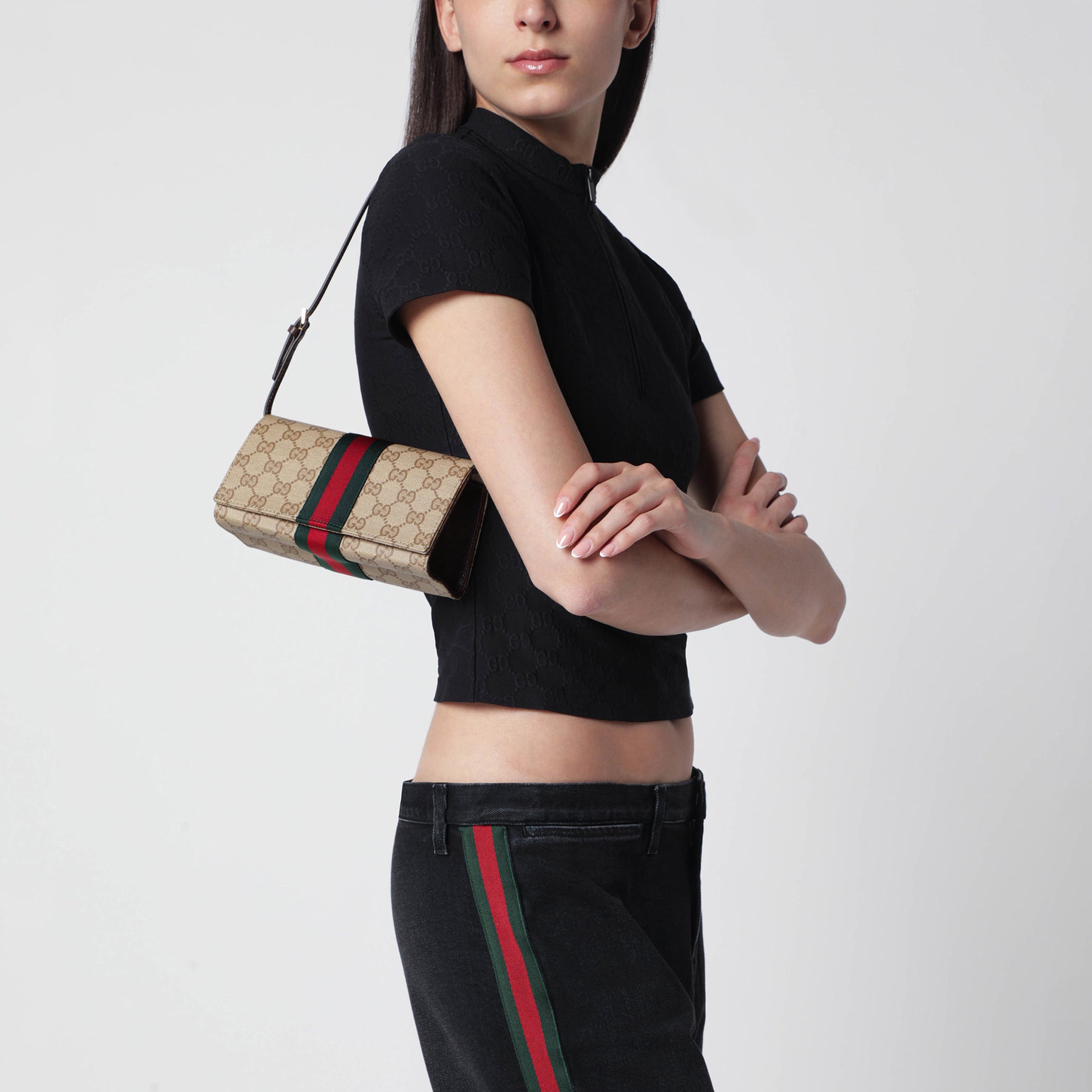 Kleine Pouch aus GG-Canvas mit Web-Streifen