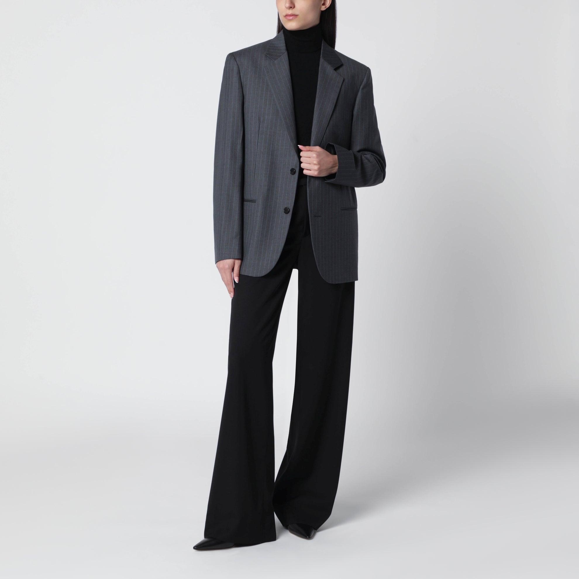 Grey/light blue pinstripe wool jacket