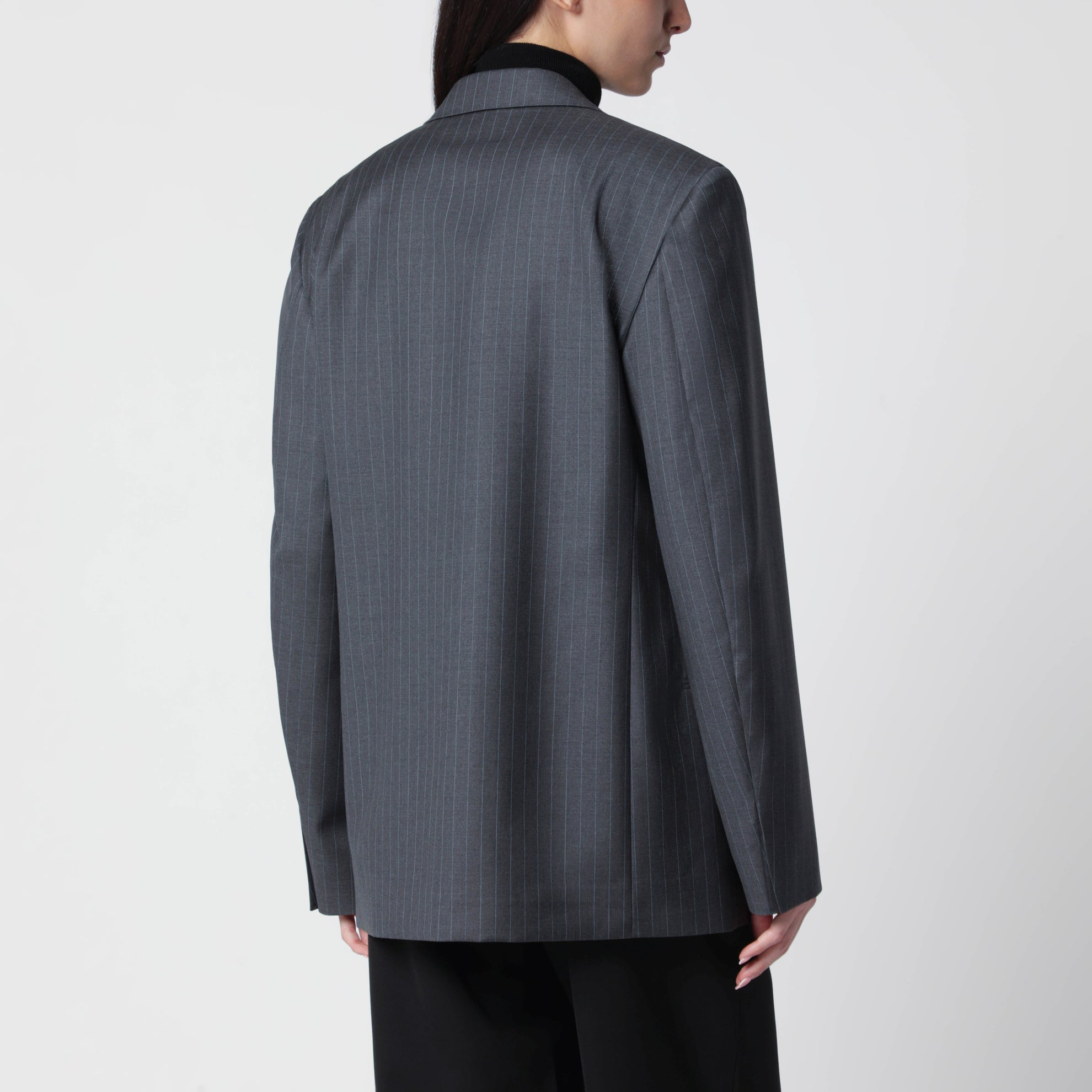 Grey/light blue pinstripe wool jacket