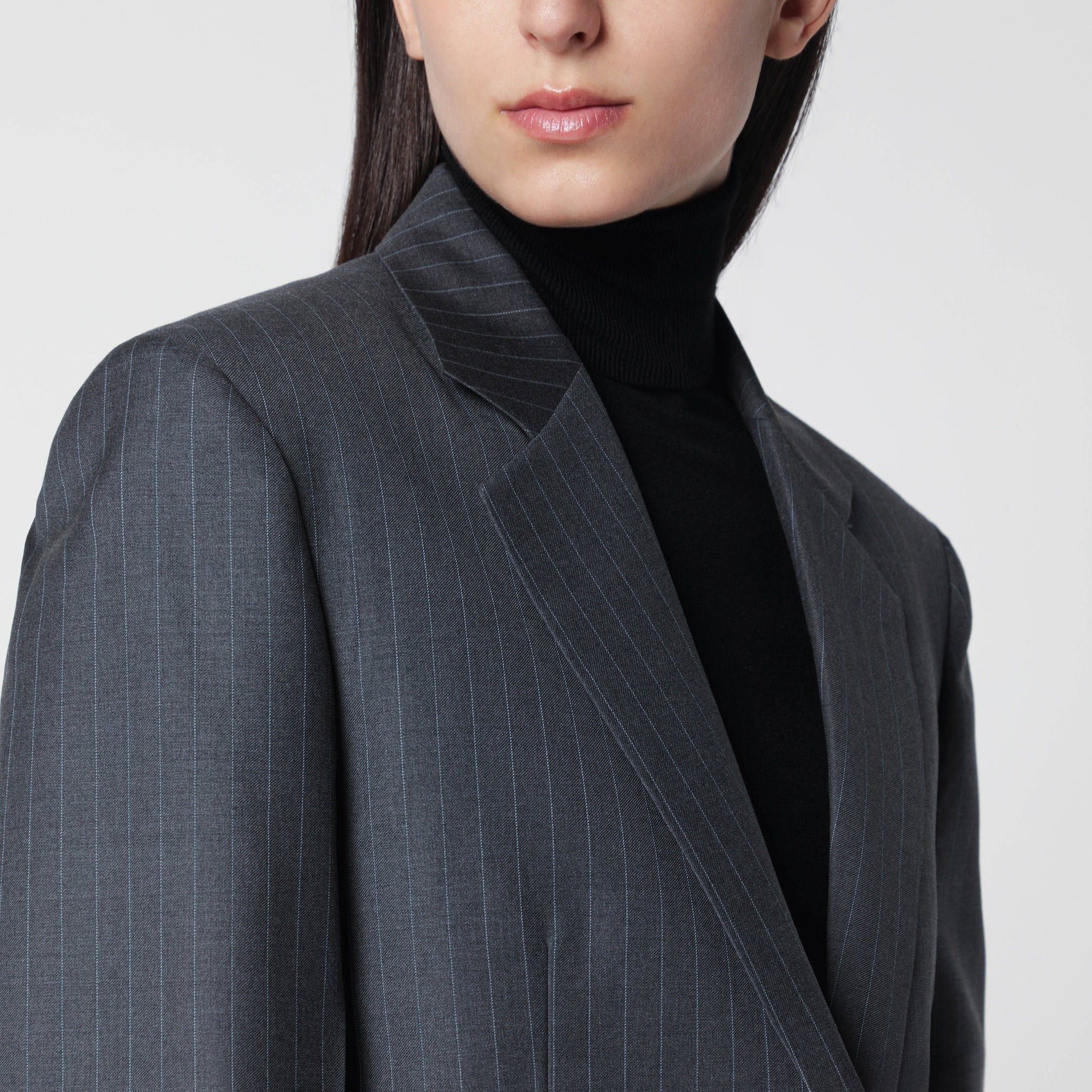 Grey/light blue pinstripe wool jacket