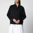 Light wool twill shirt with braided leather collar, black