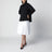 Light wool twill shirt with braided leather collar, black