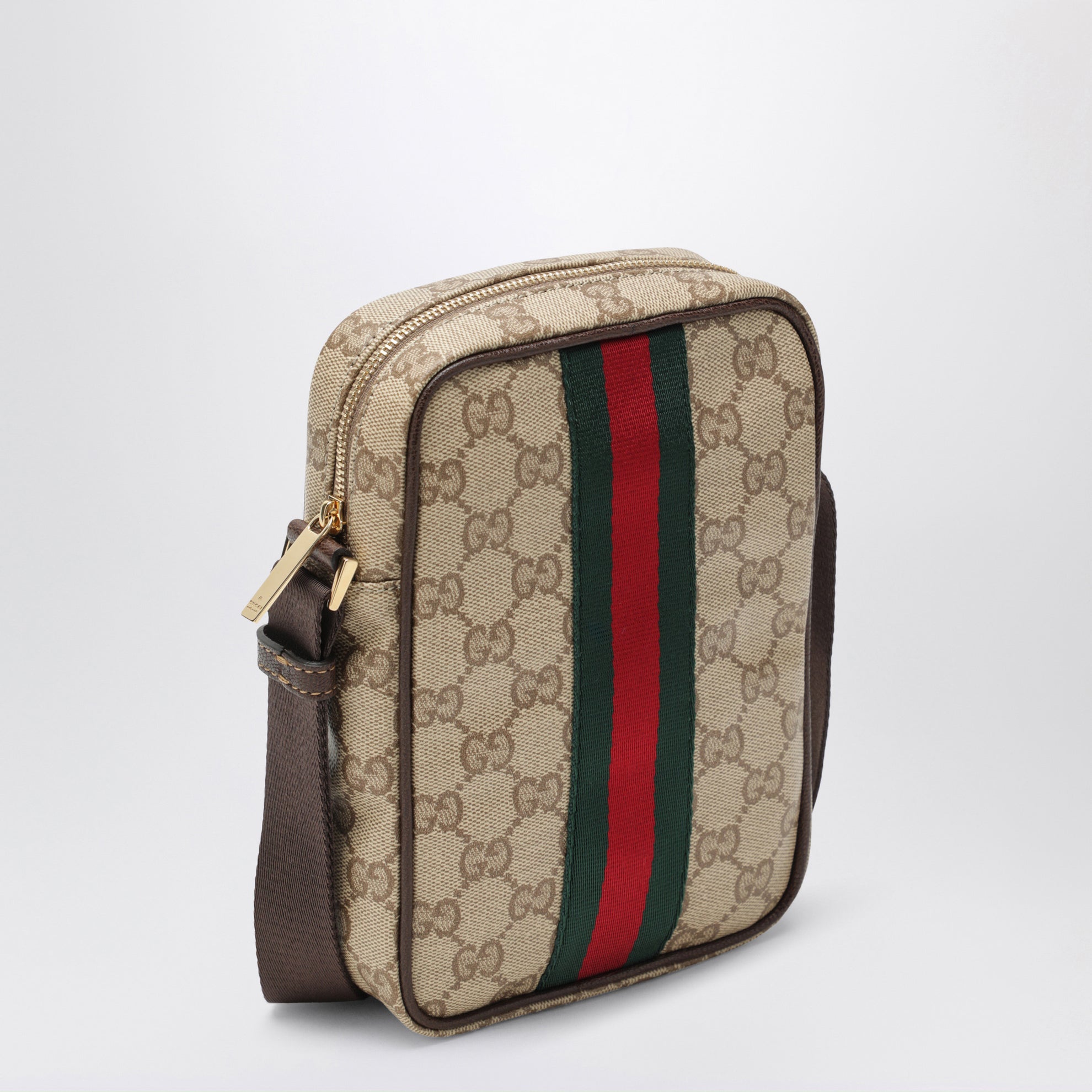 Mini-GG-Tasche mit Web-Streifen aus beschichtetem Gewebe in Sandbeige