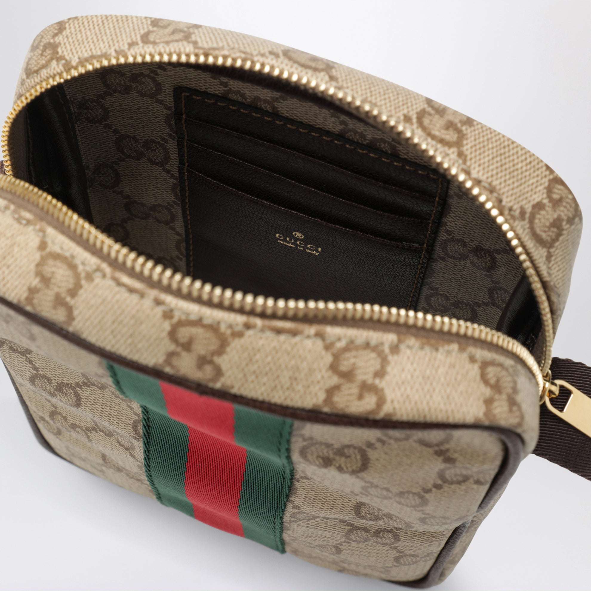 Mini-GG-Tasche mit Web-Streifen aus beschichtetem Gewebe in Sandbeige