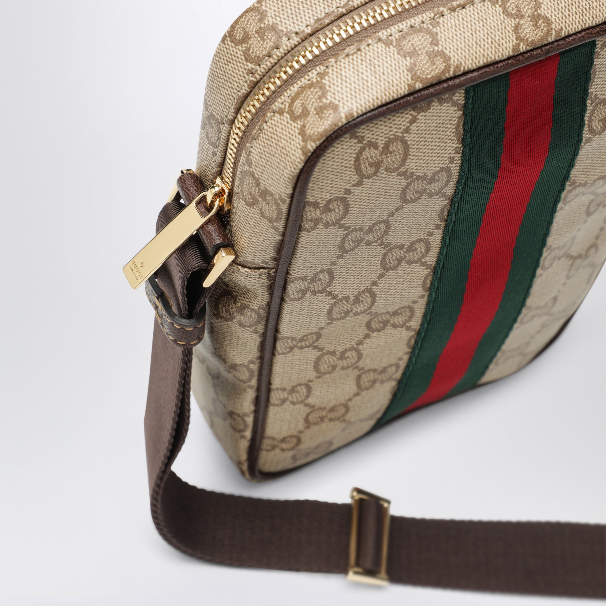 Mini-GG-Tasche mit Web-Streifen aus beschichtetem Gewebe in Sandbeige