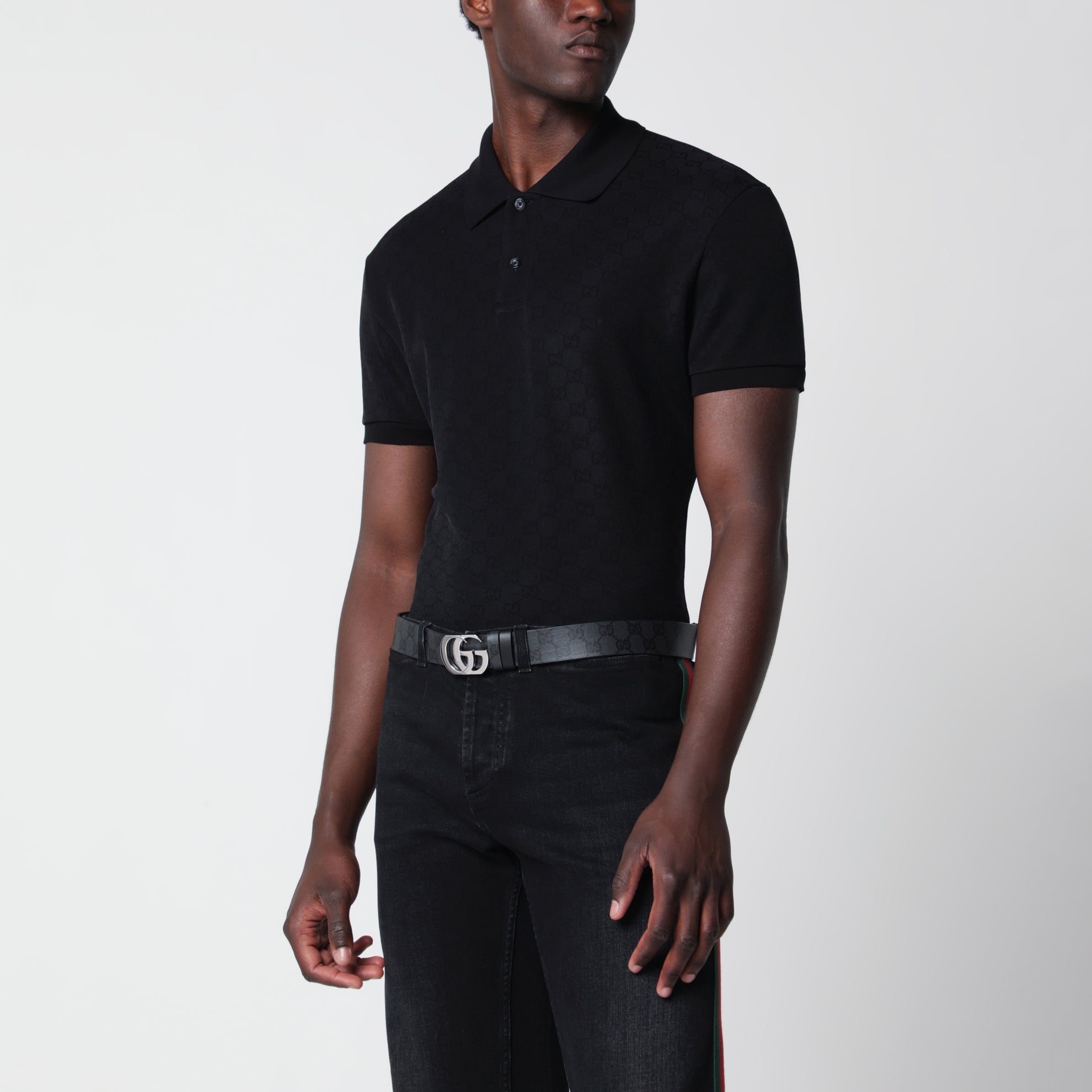 Polo in jersey tecnico GG jacquard nera