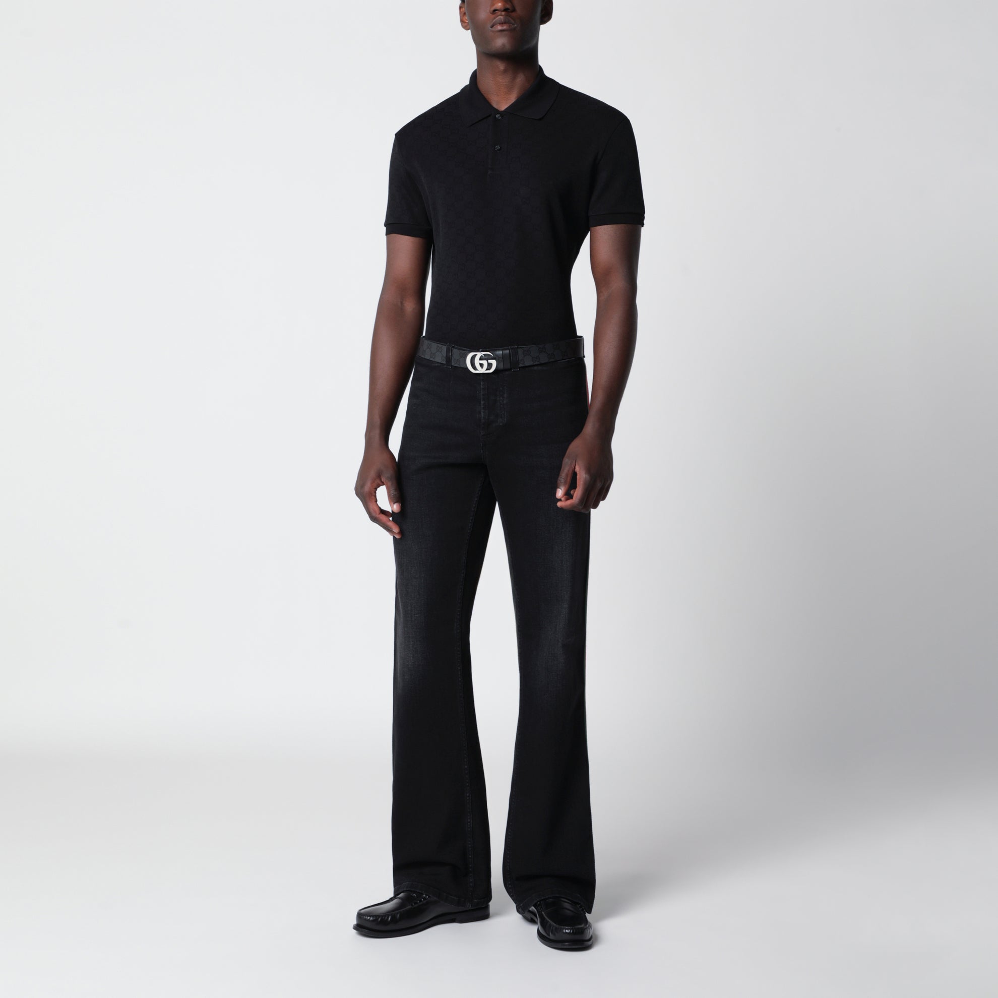 Polo in jersey tecnico GG jacquard nera