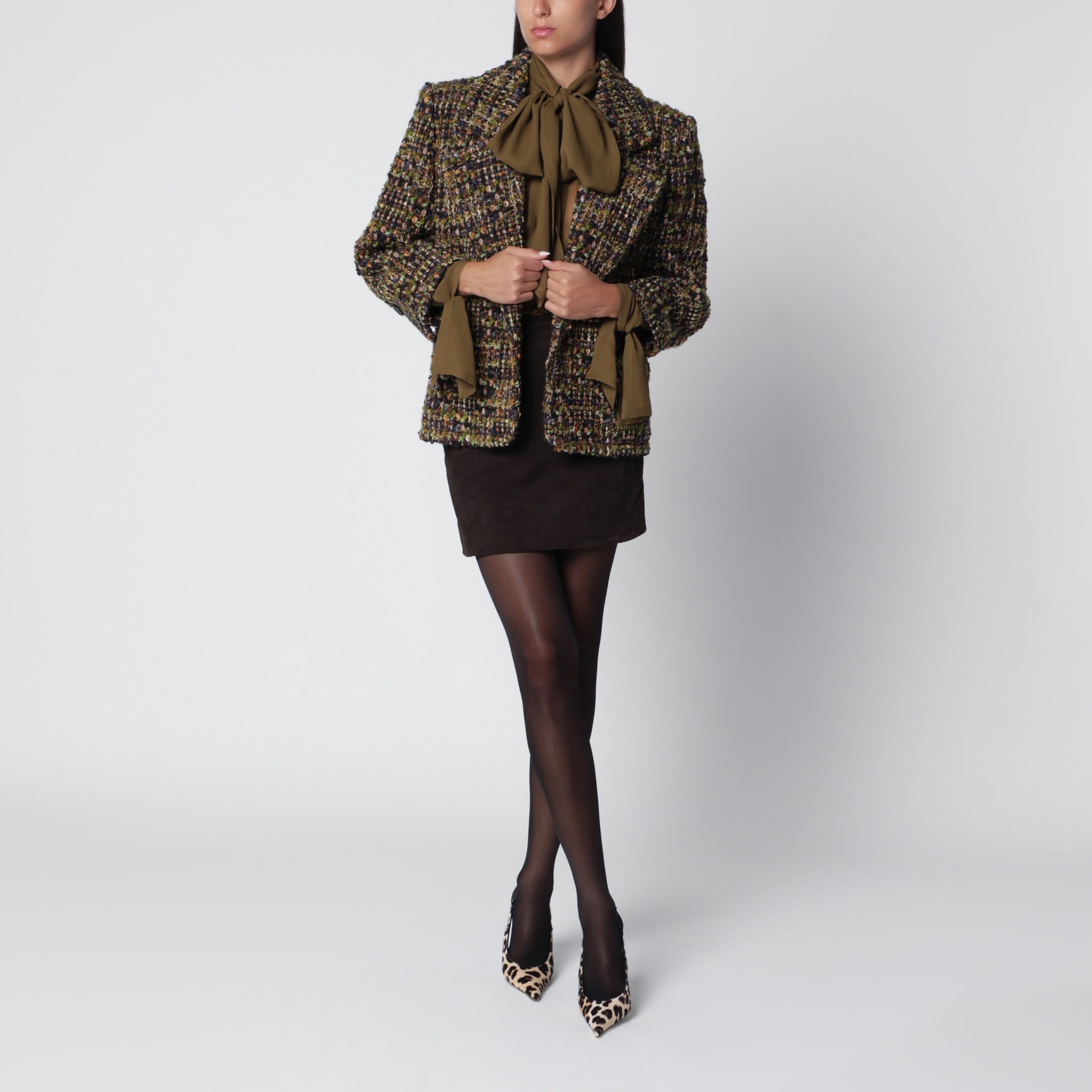 Lavallière blouse in bronze green silk
