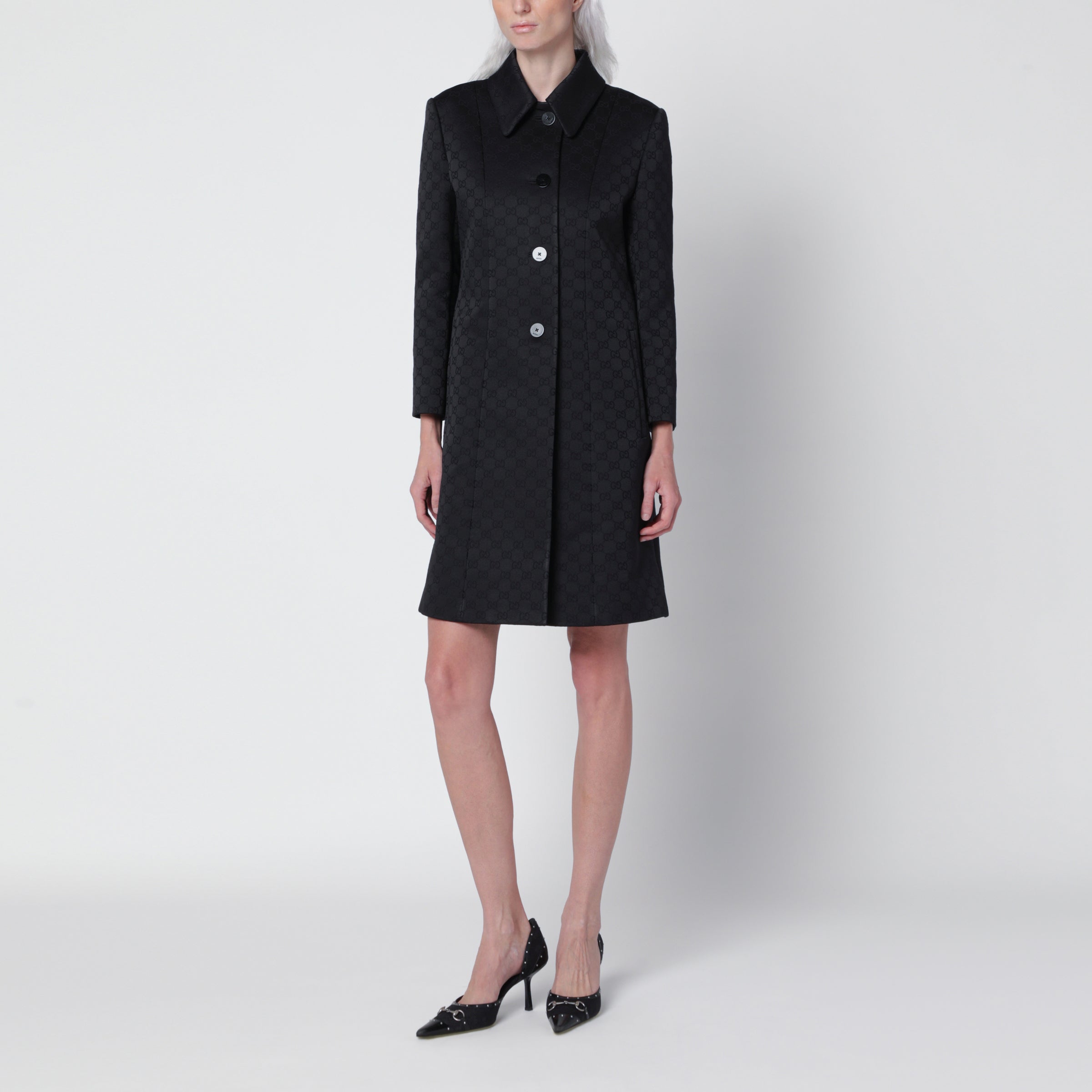 GUCCI Black GG Jacquard Viscose Coat | TheDoubleF